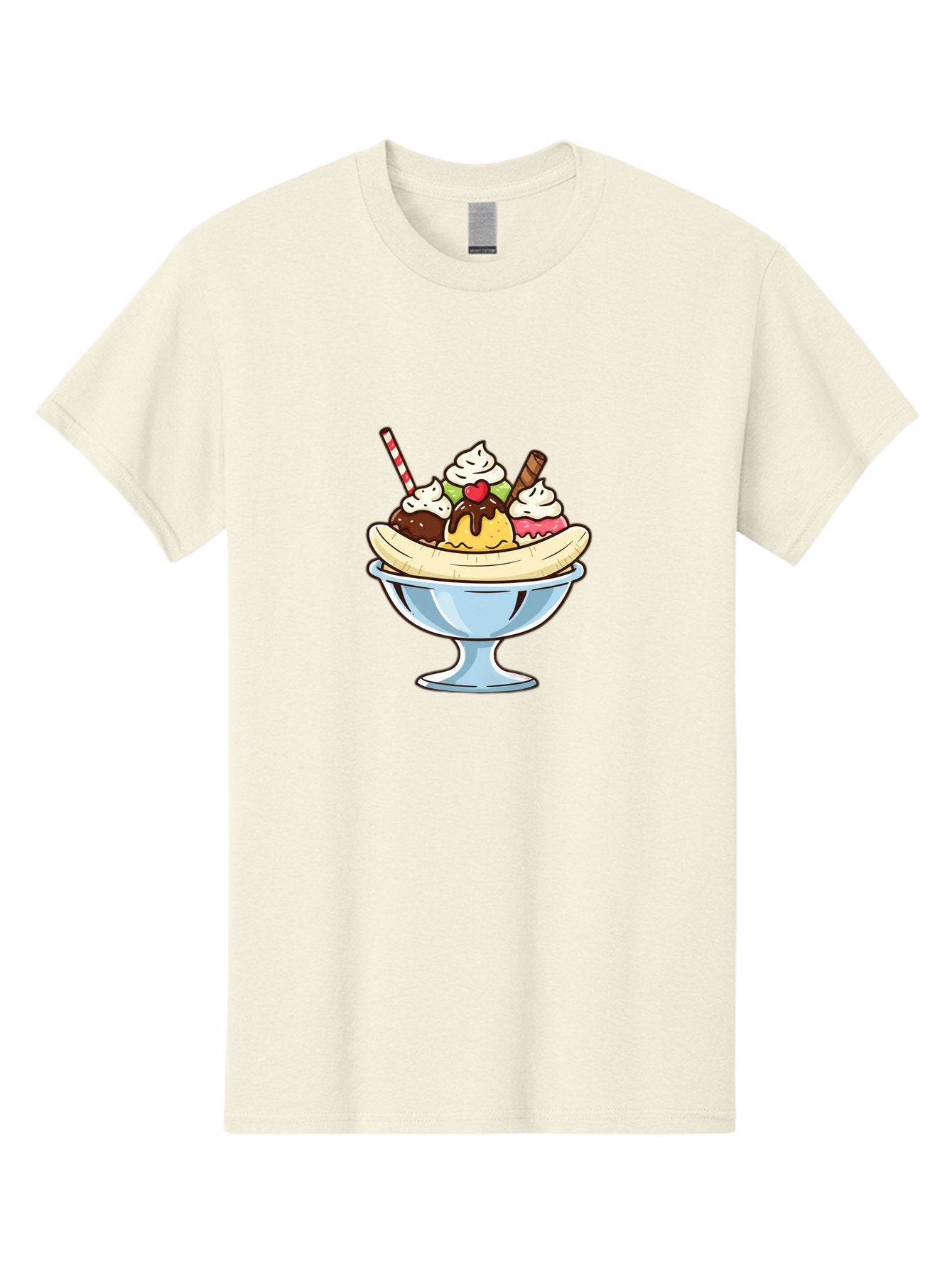 Banana-Split Men'S Graphic Tee, 100% Cotton, Comfortable Casual Summer Wear, Machine Washable, Banana Split, Sundae, Ice Cream Dessert, Whipped Cream, Chocolate Sauce, Cherry On Top, Colorful Treats, Sweet Indulgence Baa148 5