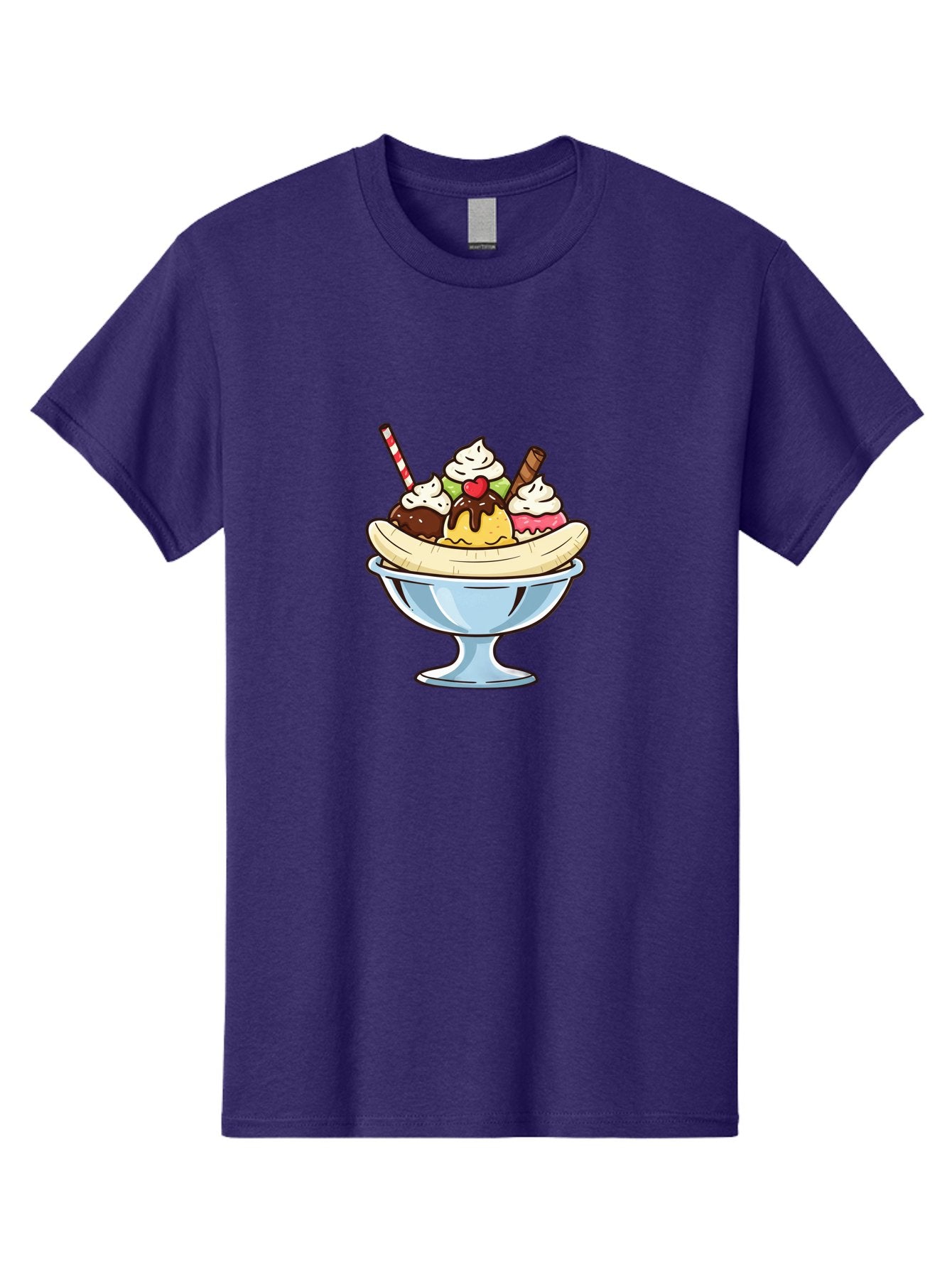 Banana-Split Men'S Graphic Tee, 100% Cotton, Comfortable Casual Summer Wear, Machine Washable, Banana Split, Sundae, Ice Cream Dessert, Whipped Cream, Chocolate Sauce, Cherry On Top, Colorful Treats, Sweet Indulgence Baa148 8