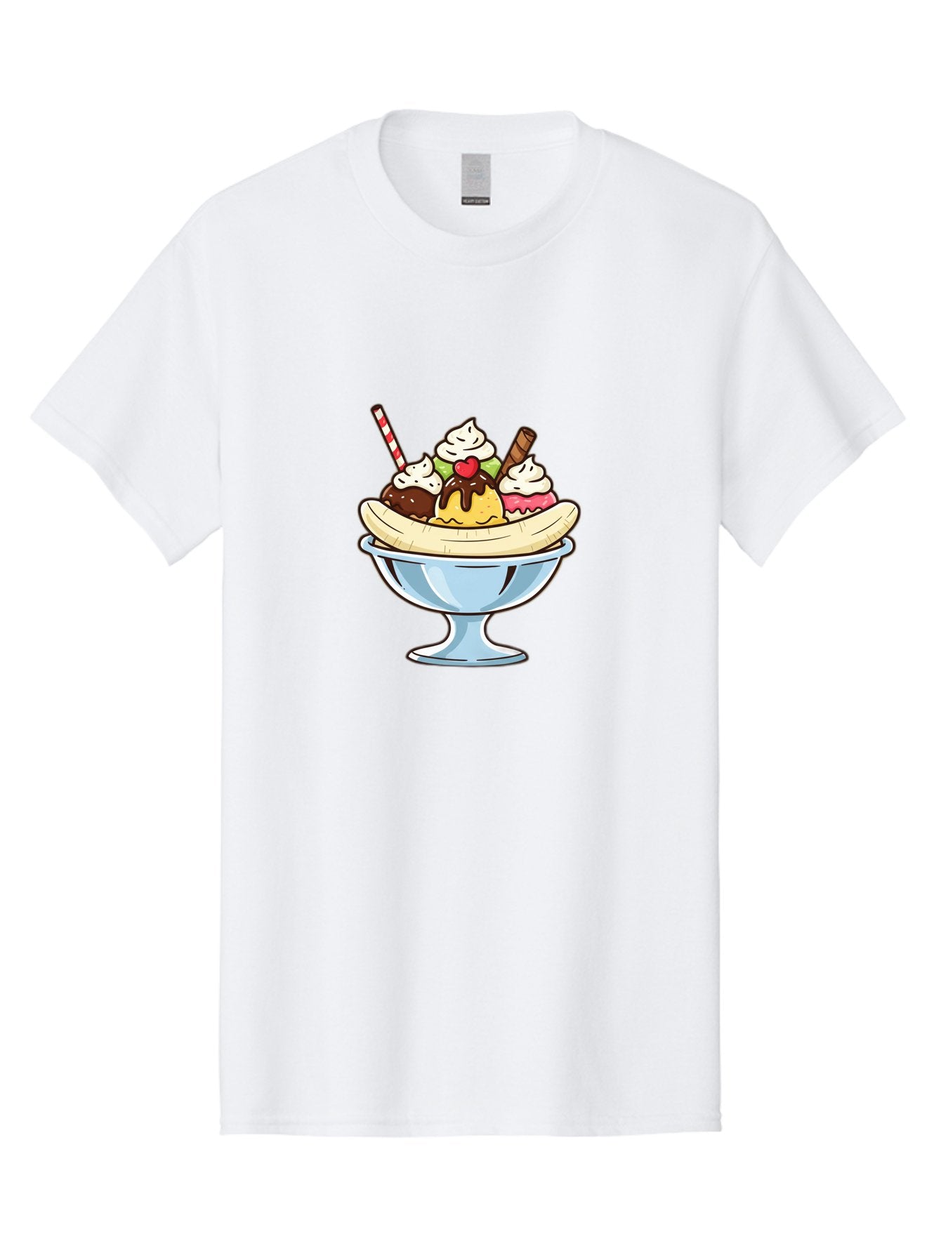 Banana-Split Men'S Graphic Tee, 100% Cotton, Comfortable Casual Summer Wear, Machine Washable, Banana Split, Sundae, Ice Cream Dessert, Whipped Cream, Chocolate Sauce, Cherry On Top, Colorful Treats, Sweet Indulgence Baa148 12