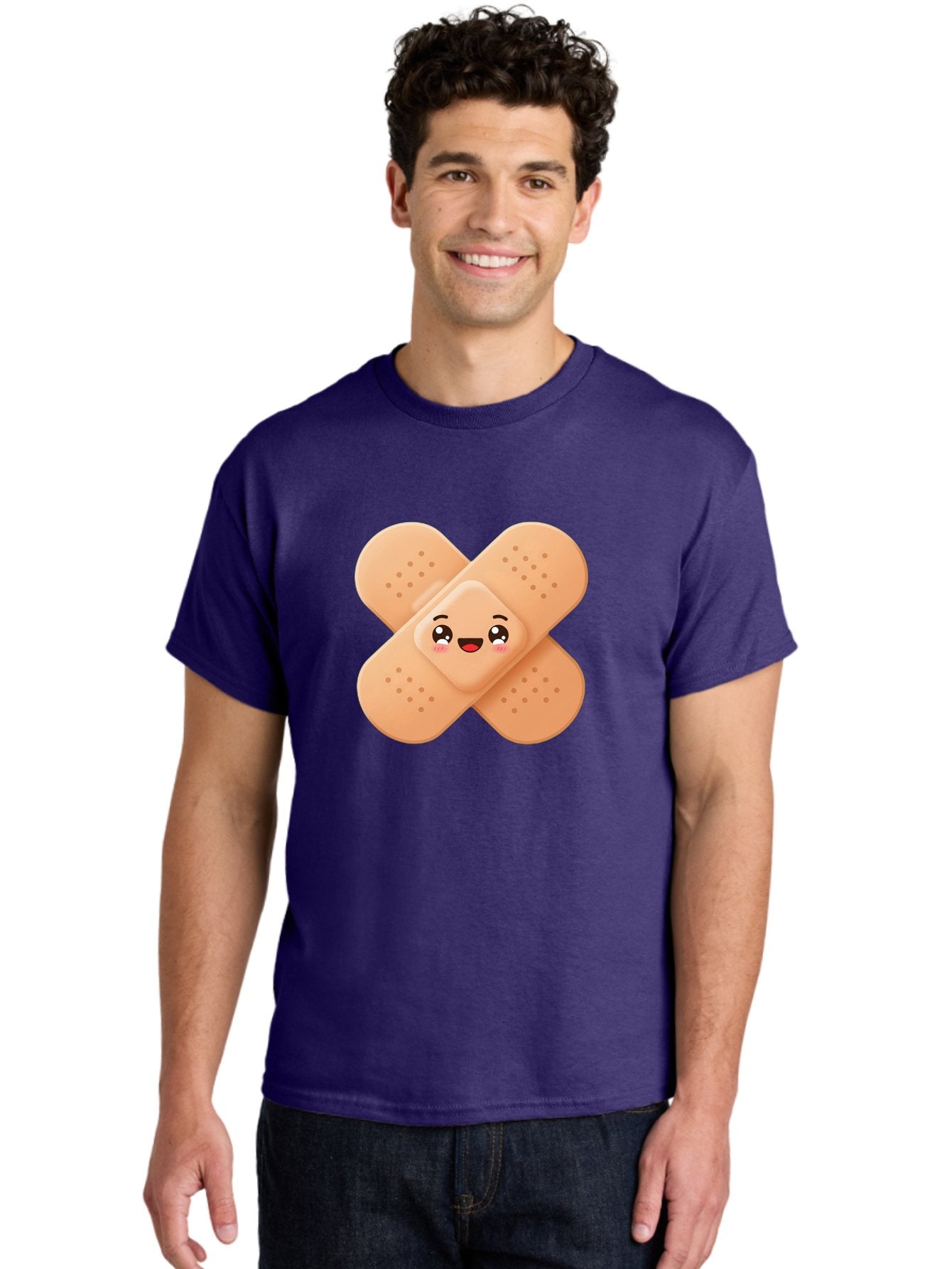 Band-Aid-Cartoon Men'S Graphic Tee, 100% Cotton, Comfortable Casual Summer Wear, Machine Washable, Band-Aid With Face, Cartoon Character, Cute Emoji, Smiling Face, First Aid Kit, Wound Care, Medical Symbol, Adhesive Bandage Baa149 21