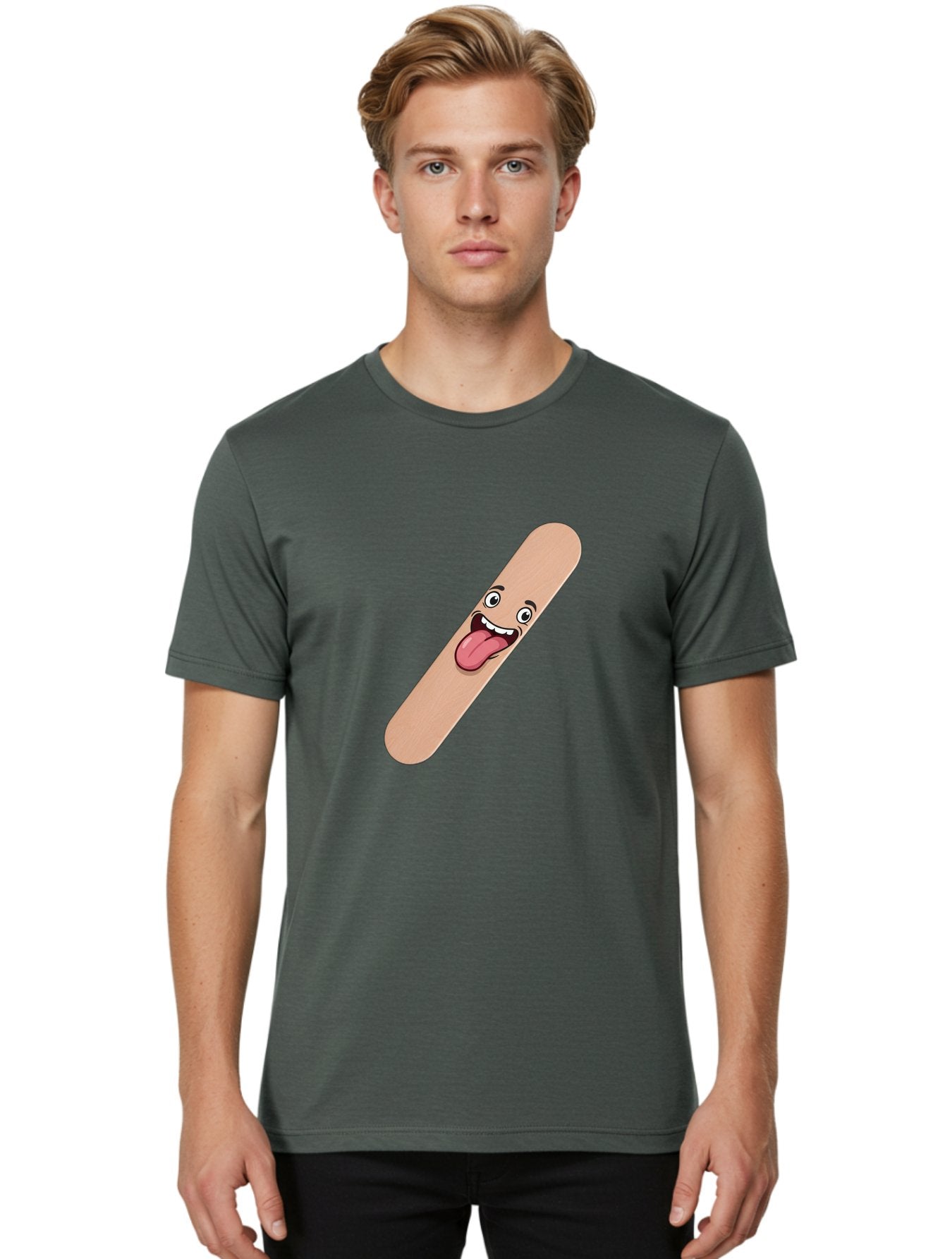 Bandage-Stick Men'S Graphic Tee, 100% Cotton, Comfortable Casual Summer Wear, Machine Washable, Cartoon Band-Aid, Funny Facial Expression, Tongue Out, Playful Character, Medical Humor, Quirky Illustration, Humorous Design Baa150 25