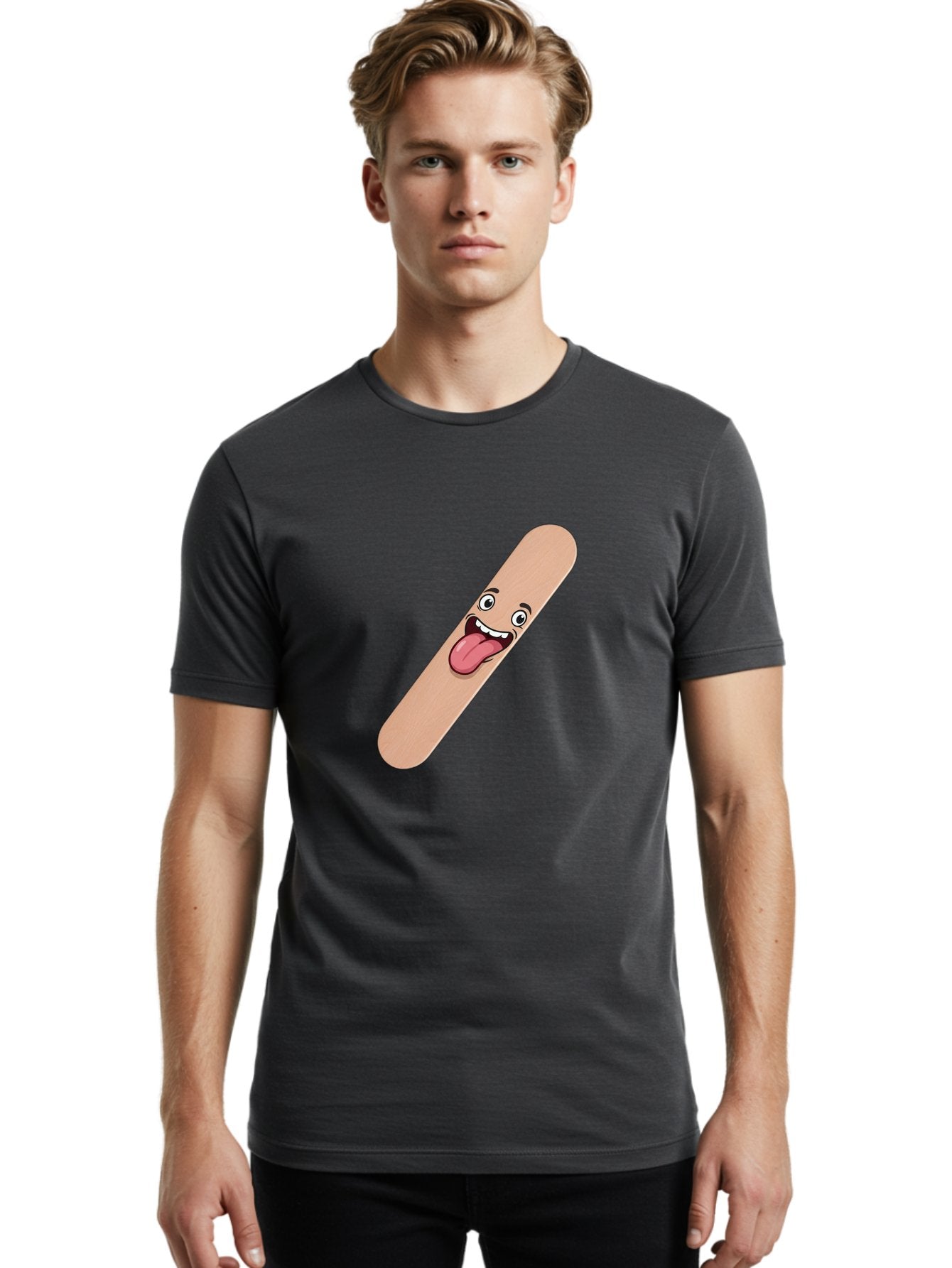 Bandage-Stick Men'S Graphic Tee, 100% Cotton, Comfortable Casual Summer Wear, Machine Washable, Cartoon Band-Aid, Funny Facial Expression, Tongue Out, Playful Character, Medical Humor, Quirky Illustration, Humorous Design Baa150 16