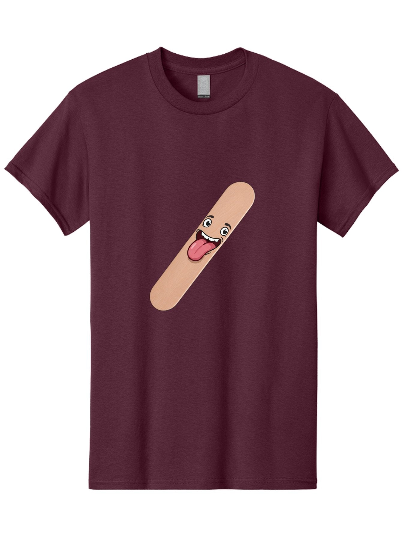 Bandage-Stick Men'S Graphic Tee, 100% Cotton, Comfortable Casual Summer Wear, Machine Washable, Cartoon Band-Aid, Funny Facial Expression, Tongue Out, Playful Character, Medical Humor, Quirky Illustration, Humorous Design Baa150 15