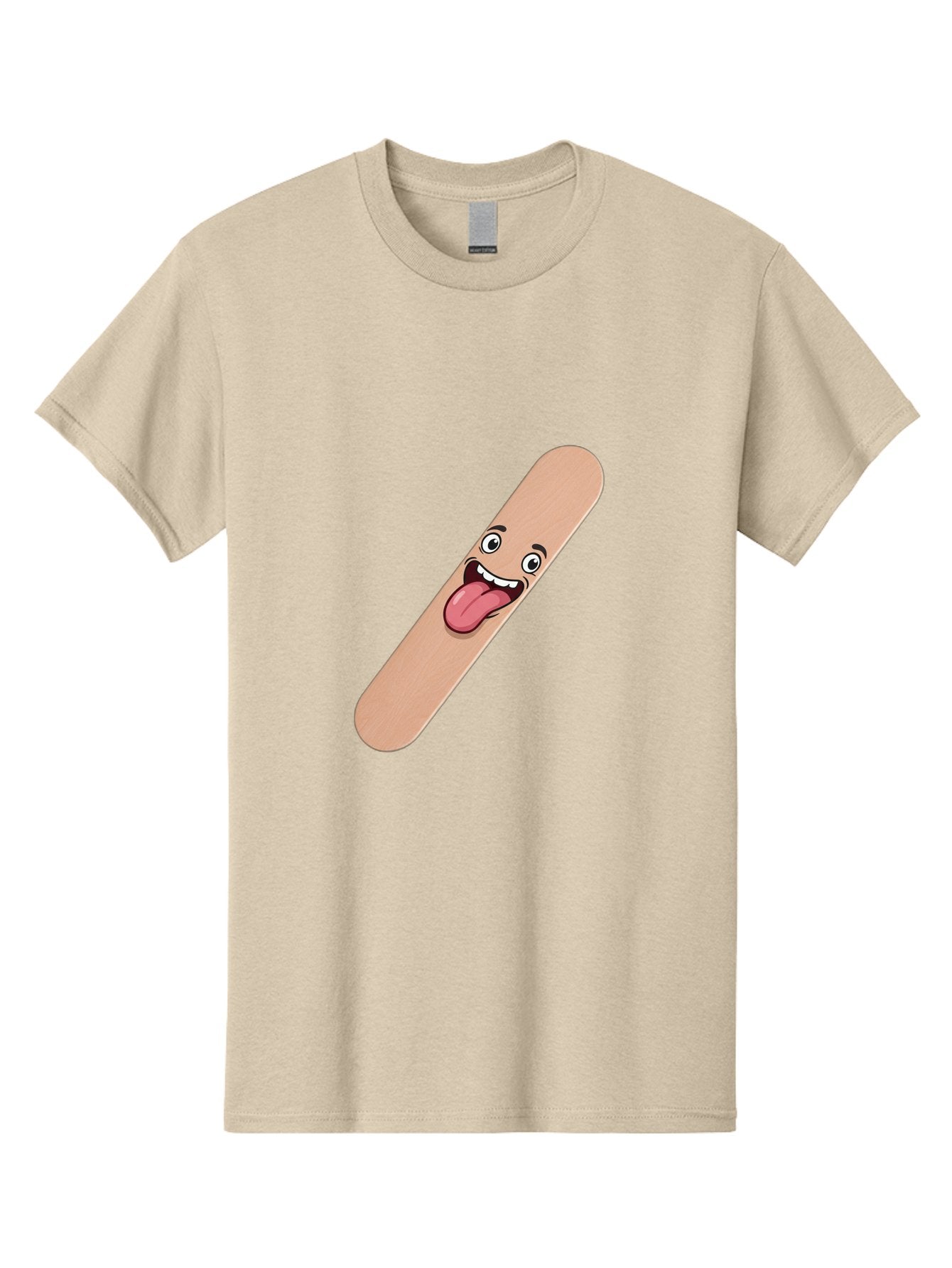 Bandage-Stick Men'S Graphic Tee, 100% Cotton, Comfortable Casual Summer Wear, Machine Washable, Cartoon Band-Aid, Funny Facial Expression, Tongue Out, Playful Character, Medical Humor, Quirky Illustration, Humorous Design Baa150 10