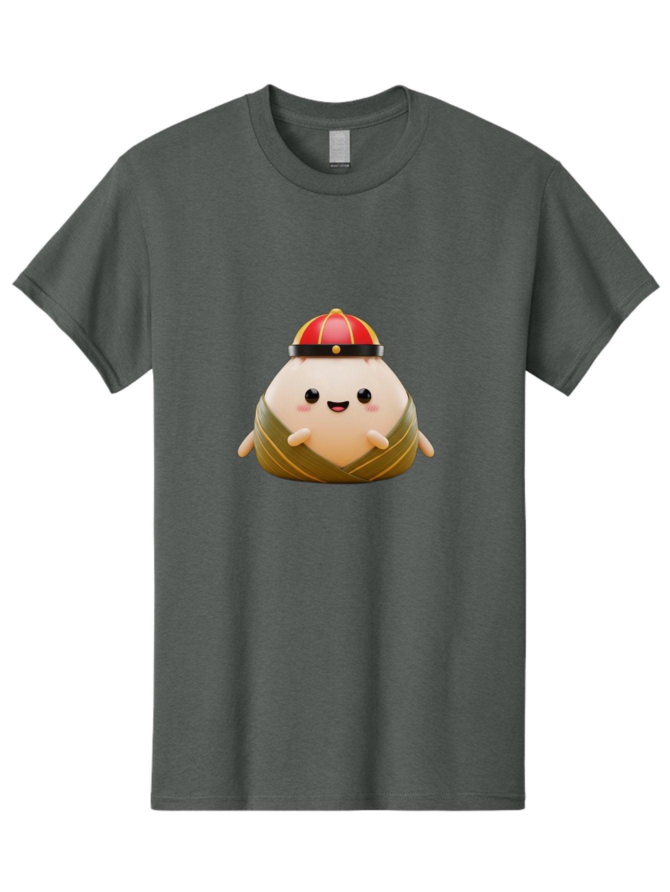 Baozi Men'S Graphic Tee, 100% Cotton, Comfortable Casual Summer Wear, Machine Washable, Cartoon Zongzi, Chinese Rice Dumpling, Traditional Food, Kawaii Character, Red Hat, Joyful Expression, Cute Illustration, Kawaii Art, Festive Food, Baa152 7