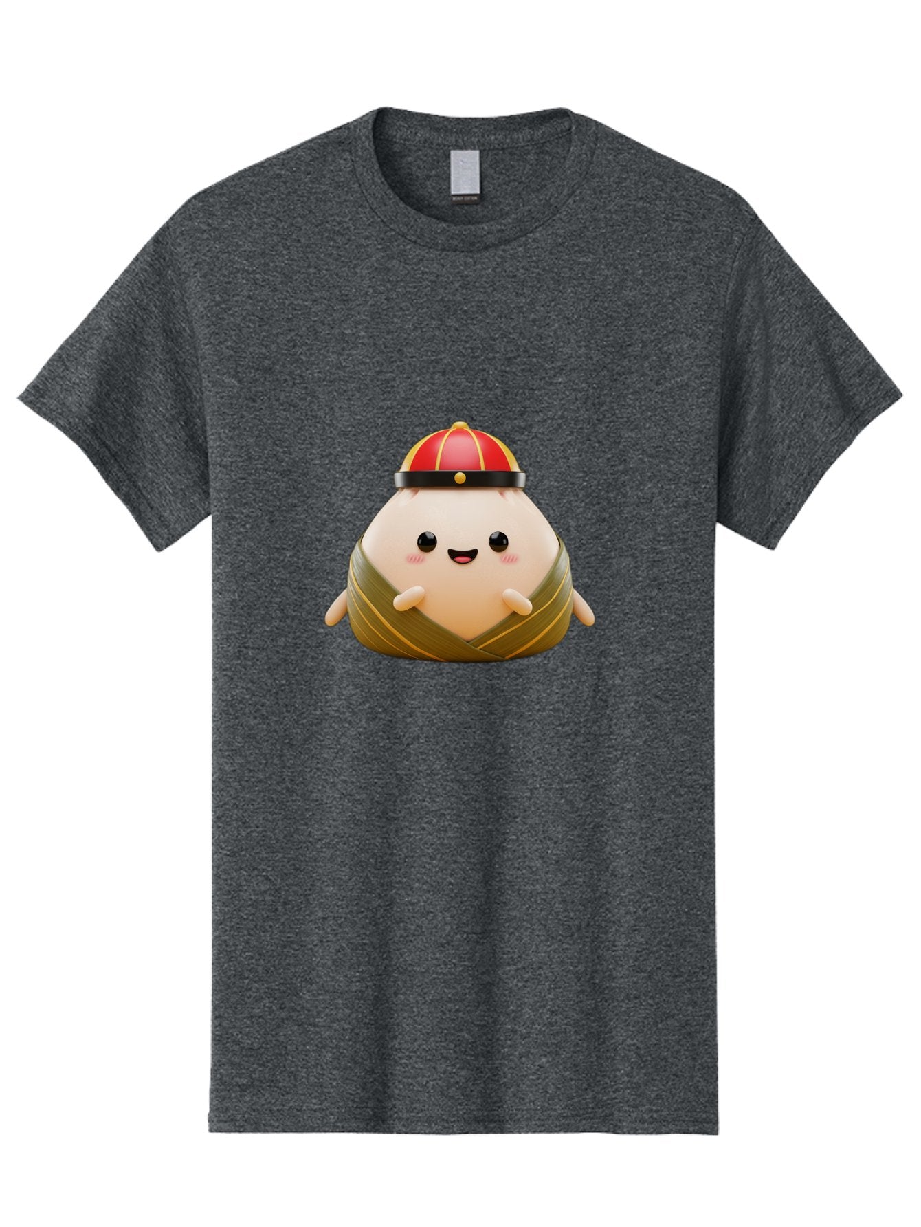 Baozi Men'S Graphic Tee, 100% Cotton, Comfortable Casual Summer Wear, Machine Washable, Cartoon Zongzi, Chinese Rice Dumpling, Traditional Food, Kawaii Character, Red Hat, Joyful Expression, Cute Illustration, Kawaii Art, Festive Food, Baa152 5