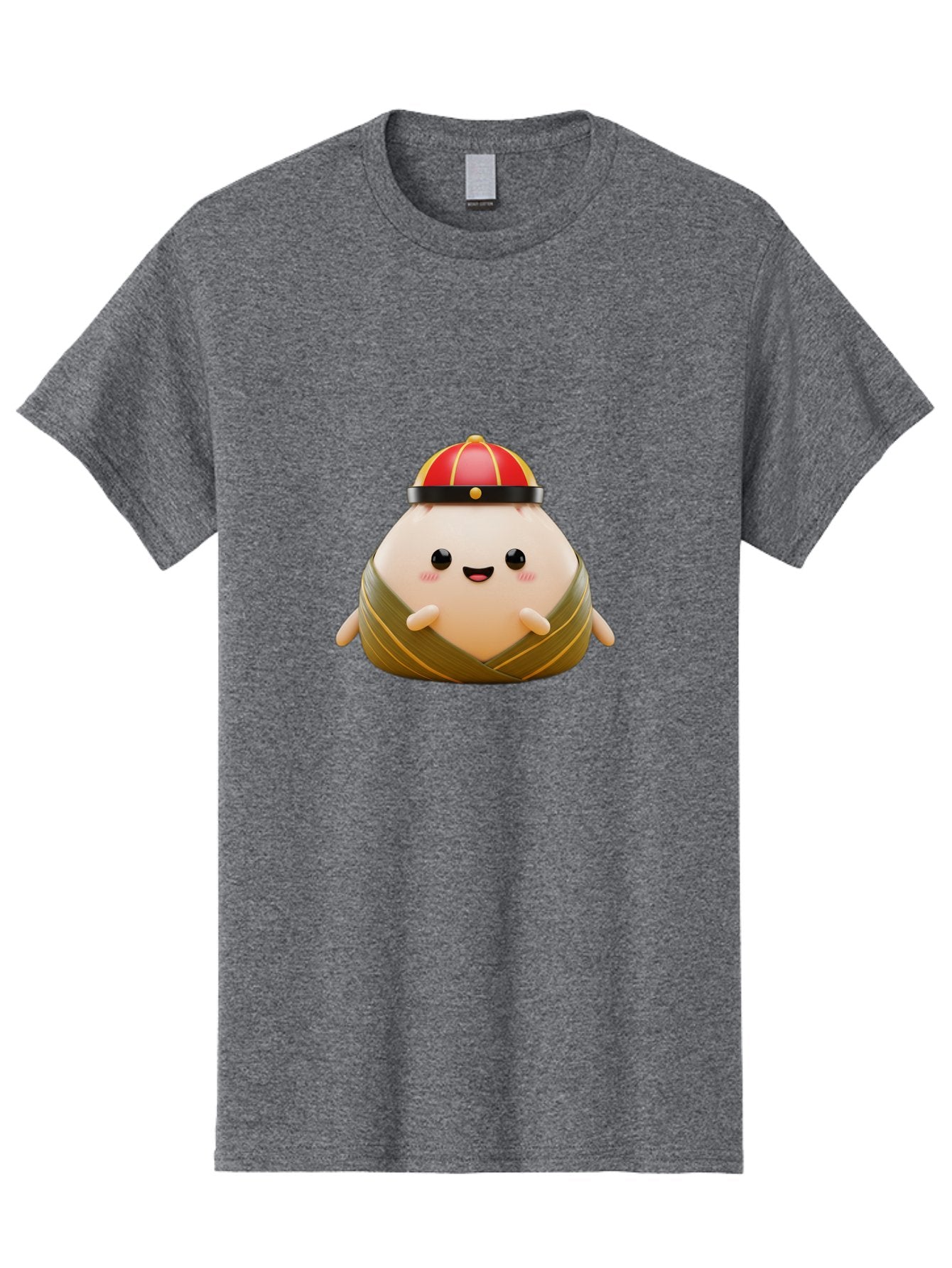 Baozi Men'S Graphic Tee, 100% Cotton, Comfortable Casual Summer Wear, Machine Washable, Cartoon Zongzi, Chinese Rice Dumpling, Traditional Food, Kawaii Character, Red Hat, Joyful Expression, Cute Illustration, Kawaii Art, Festive Food, Baa152 4