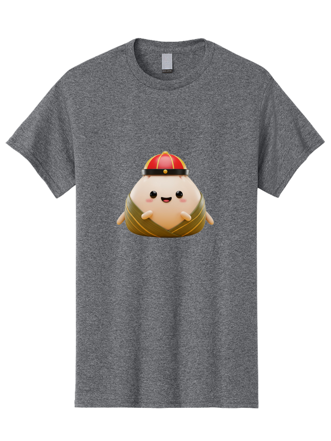 Baozi Men'S Graphic Tee, 100% Cotton, Comfortable Casual Summer Wear, Machine Washable, Cartoon Zongzi, Chinese Rice Dumpling, Traditional Food, Kawaii Character, Red Hat, Joyful Expression, Cute Illustration, Kawaii Art, Festive Food, Baa152 23