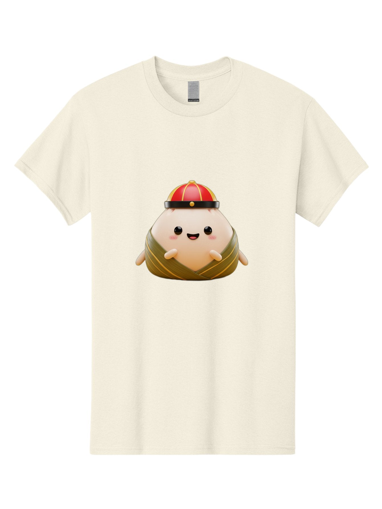 Baozi Men'S Graphic Tee, 100% Cotton, Comfortable Casual Summer Wear, Machine Washable, Cartoon Zongzi, Chinese Rice Dumpling, Traditional Food, Kawaii Character, Red Hat, Joyful Expression, Cute Illustration, Kawaii Art, Festive Food, Baa152 12
