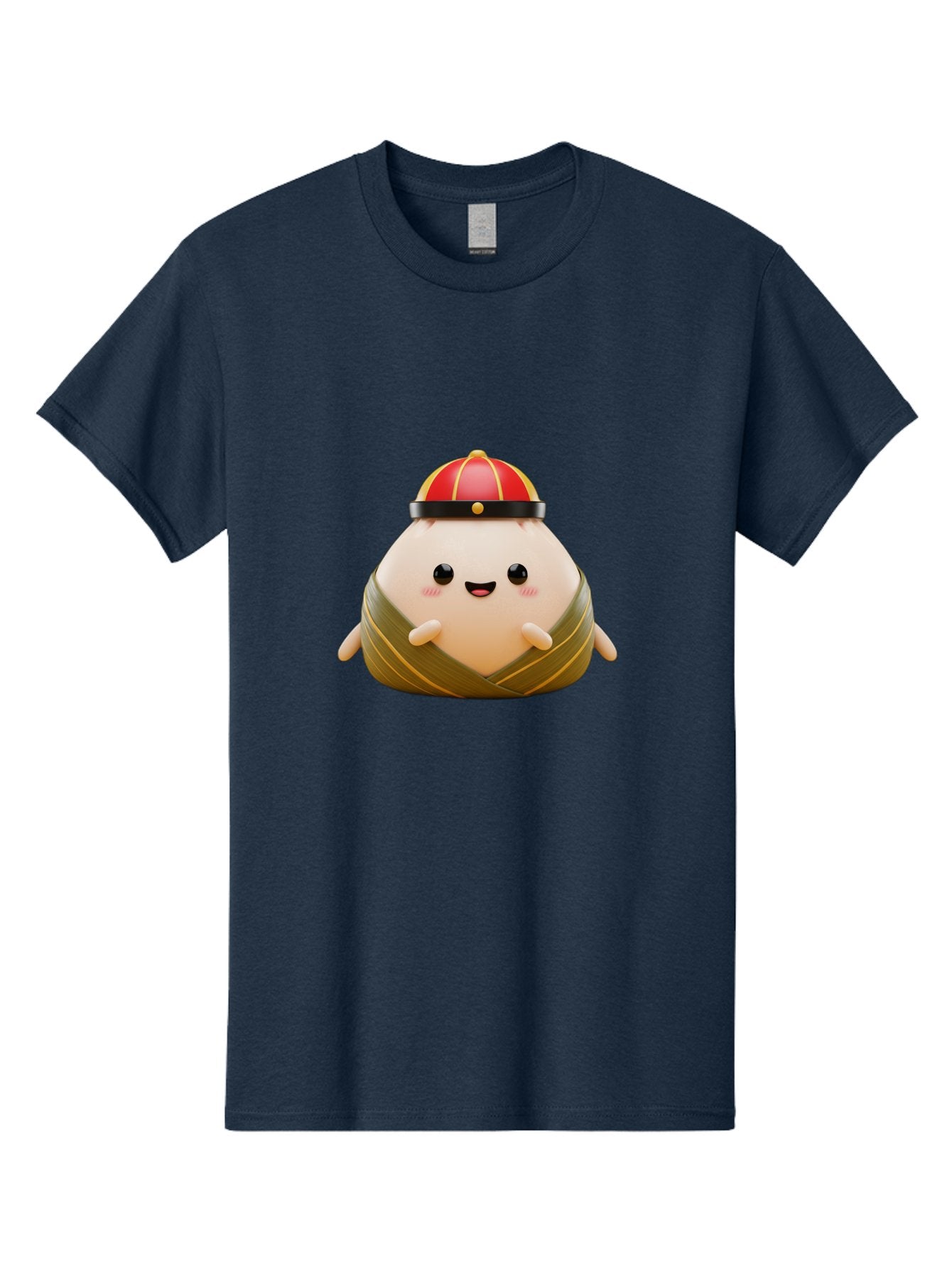 Baozi Men'S Graphic Tee, 100% Cotton, Comfortable Casual Summer Wear, Machine Washable, Cartoon Zongzi, Chinese Rice Dumpling, Traditional Food, Kawaii Character, Red Hat, Joyful Expression, Cute Illustration, Kawaii Art, Festive Food, Baa152