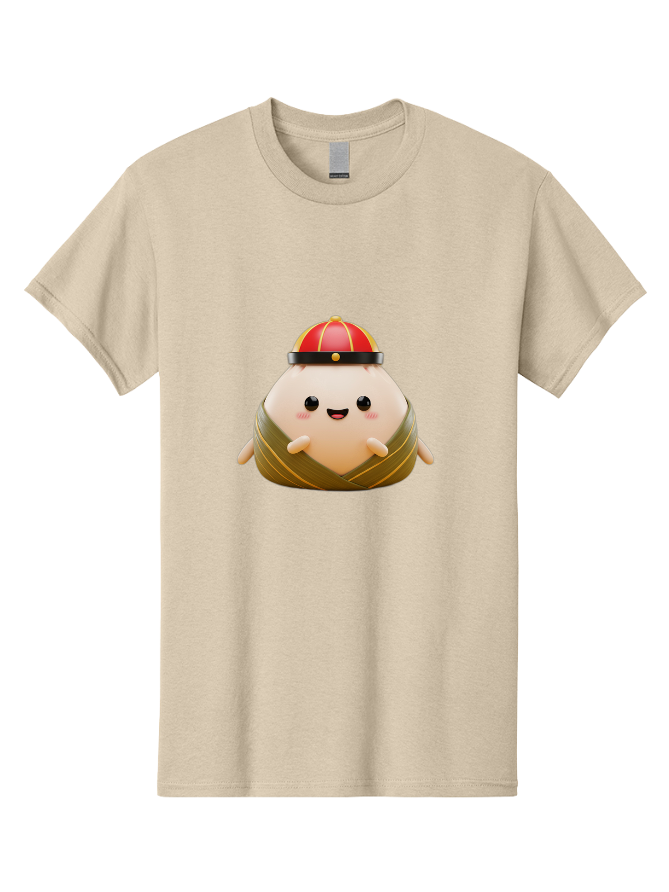 Baozi Men'S Graphic Tee, 100% Cotton, Comfortable Casual Summer Wear, Machine Washable, Cartoon Zongzi, Chinese Rice Dumpling, Traditional Food, Kawaii Character, Red Hat, Joyful Expression, Cute Illustration, Kawaii Art, Festive Food, Baa152 9