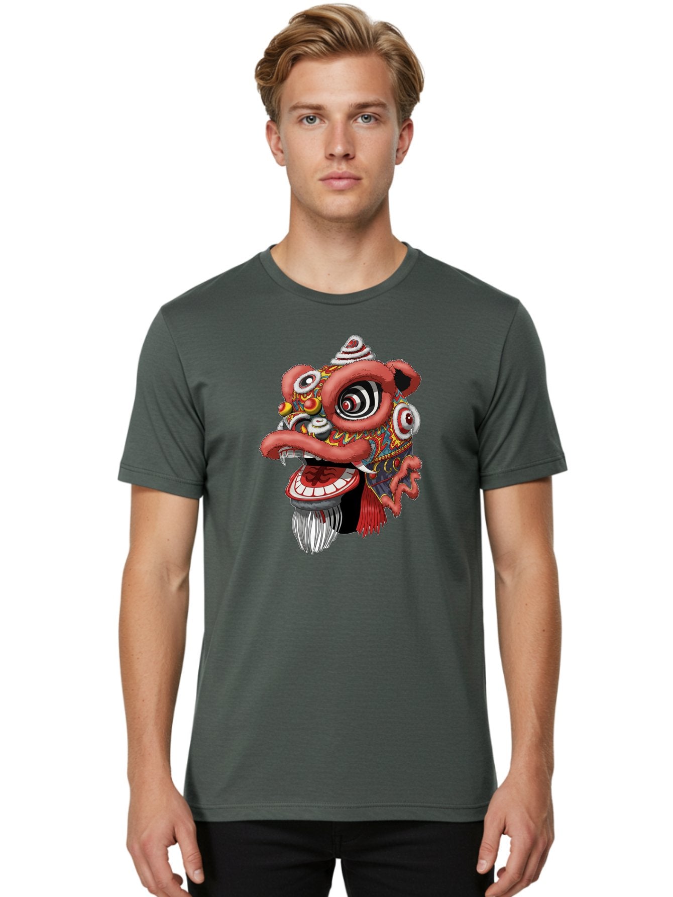Barong-Mask Men'S Graphic Tee, 100% Cotton, Comfortable Casual Summer Wear, Machine Washable, Balinese Barong Mask, Barong Dance, Traditional Mask, Cultural Heritage, Mythological Creature, Vibrant Colors, Intricate Designs, Sharp Teeth, Baa154 16