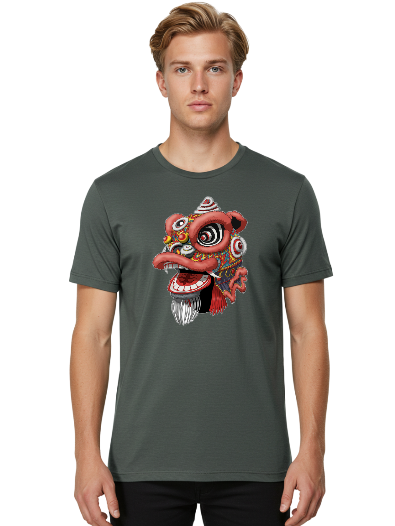 Barong-Mask Men'S Graphic Tee, 100% Cotton, Comfortable Casual Summer Wear, Machine Washable, Balinese Barong Mask, Barong Dance, Traditional Mask, Cultural Heritage, Mythological Creature, Vibrant Colors, Intricate Designs, Sharp Teeth, Baa154 26