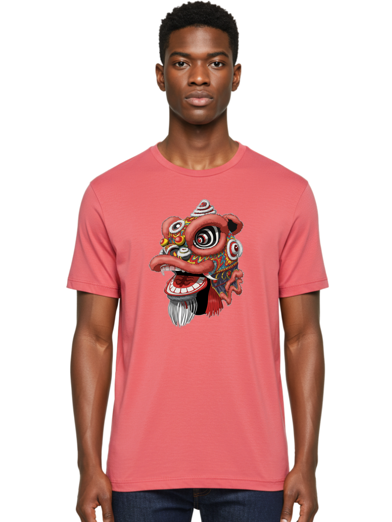 Barong-Mask Men'S Graphic Tee, 100% Cotton, Comfortable Casual Summer Wear, Machine Washable, Balinese Barong Mask, Barong Dance, Traditional Mask, Cultural Heritage, Mythological Creature, Vibrant Colors, Intricate Designs, Sharp Teeth, Baa154 30