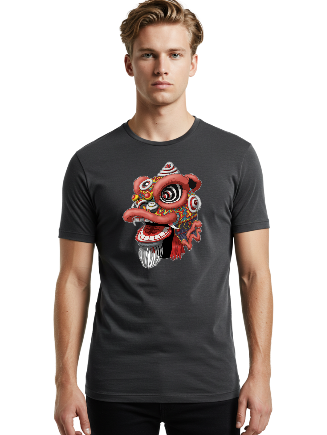 Barong-Mask Men'S Graphic Tee, 100% Cotton, Comfortable Casual Summer Wear, Machine Washable, Balinese Barong Mask, Barong Dance, Traditional Mask, Cultural Heritage, Mythological Creature, Vibrant Colors, Intricate Designs, Sharp Teeth, Baa154 18