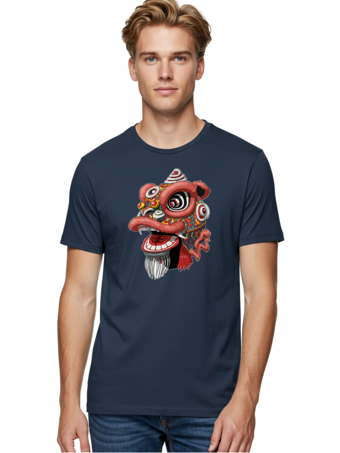 Barong-Mask Men'S Graphic Tee, 100% Cotton, Comfortable Casual Summer Wear, Machine Washable, Balinese Barong Mask, Barong Dance, Traditional Mask, Cultural Heritage, Mythological Creature, Vibrant Colors, Intricate Designs, Sharp Teeth, Baa154 14