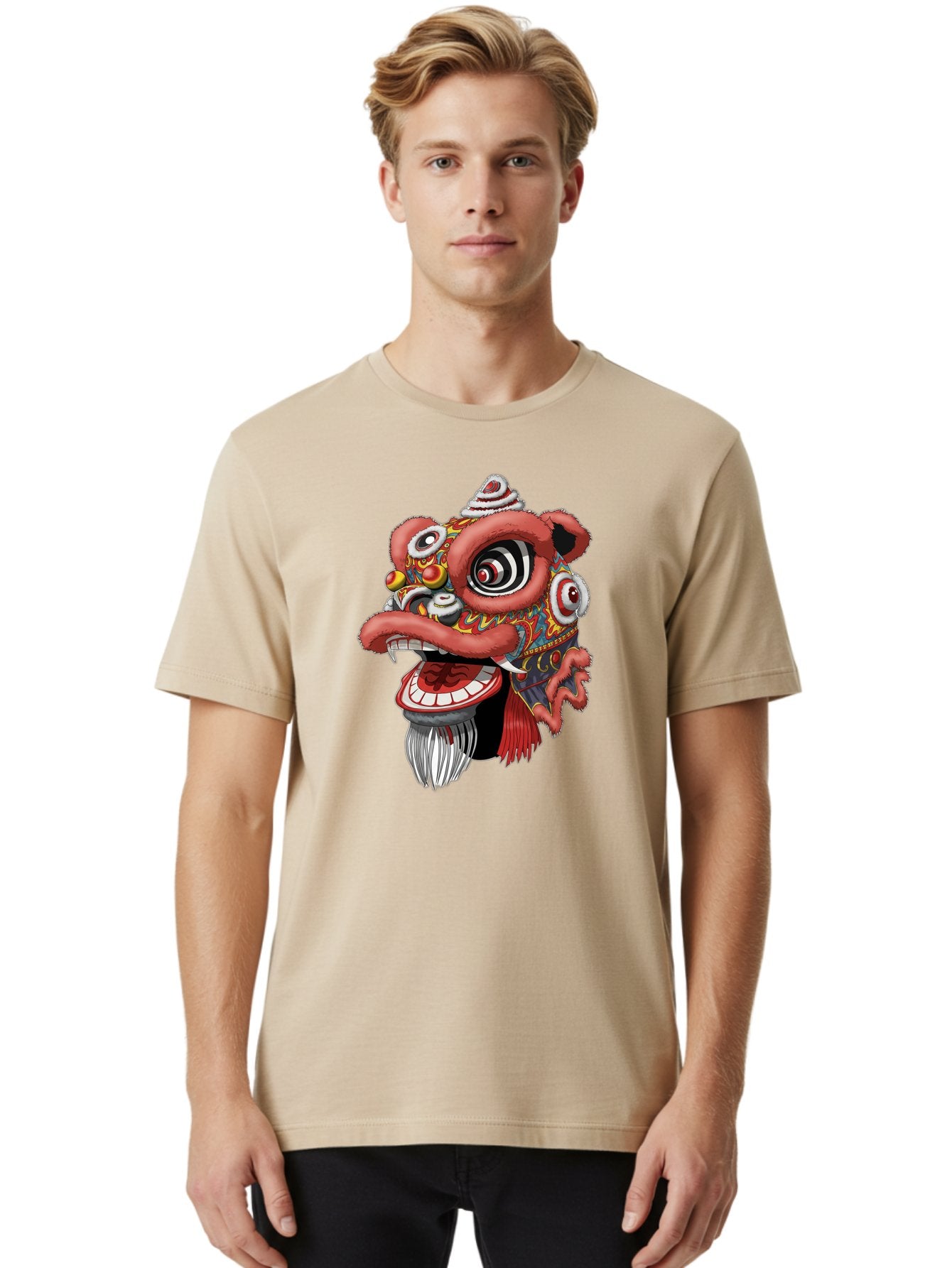 Barong-Mask Men'S Graphic Tee, 100% Cotton, Comfortable Casual Summer Wear, Machine Washable, Balinese Barong Mask, Barong Dance, Traditional Mask, Cultural Heritage, Mythological Creature, Vibrant Colors, Intricate Designs, Sharp Teeth, Baa154 19