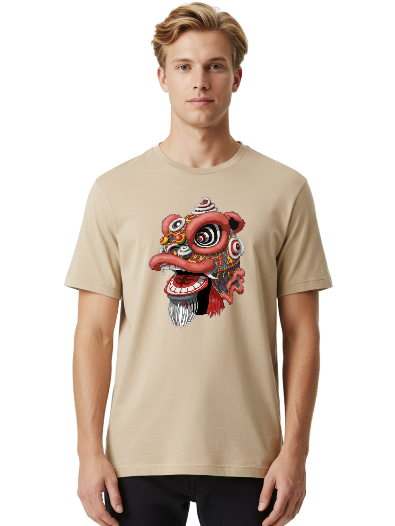 Barong-Mask Men'S Graphic Tee, 100% Cotton, Comfortable Casual Summer Wear, Machine Washable, Balinese Barong Mask, Barong Dance, Traditional Mask, Cultural Heritage, Mythological Creature, Vibrant Colors, Intricate Designs, Sharp Teeth, Baa154 22
