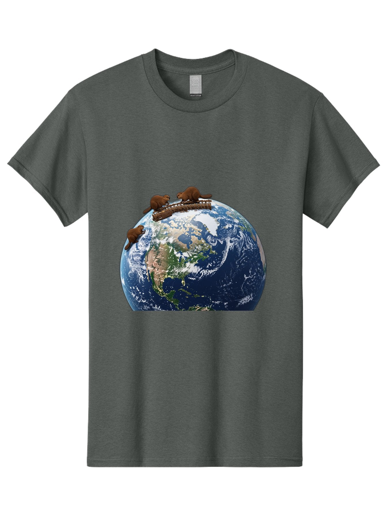 Beavers-On-Globe Men'S Graphic Tee, 100% Cotton, Comfortable Casual Summer Wear, Machine Washable, Beavers Building Dam On Top Of The Earth, Global Unity, Wildlife Conservation, Environmental Protection, Teamwork, Creative Beavers, Beaver Dam Baa157 9