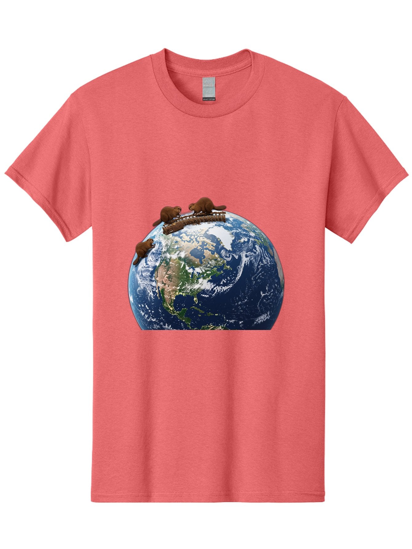 Beavers-On-Globe Men'S Graphic Tee, 100% Cotton, Comfortable Casual Summer Wear, Machine Washable, Beavers Building Dam On Top Of The Earth, Global Unity, Wildlife Conservation, Environmental Protection, Teamwork, Creative Beavers, Beaver Dam Baa157 6