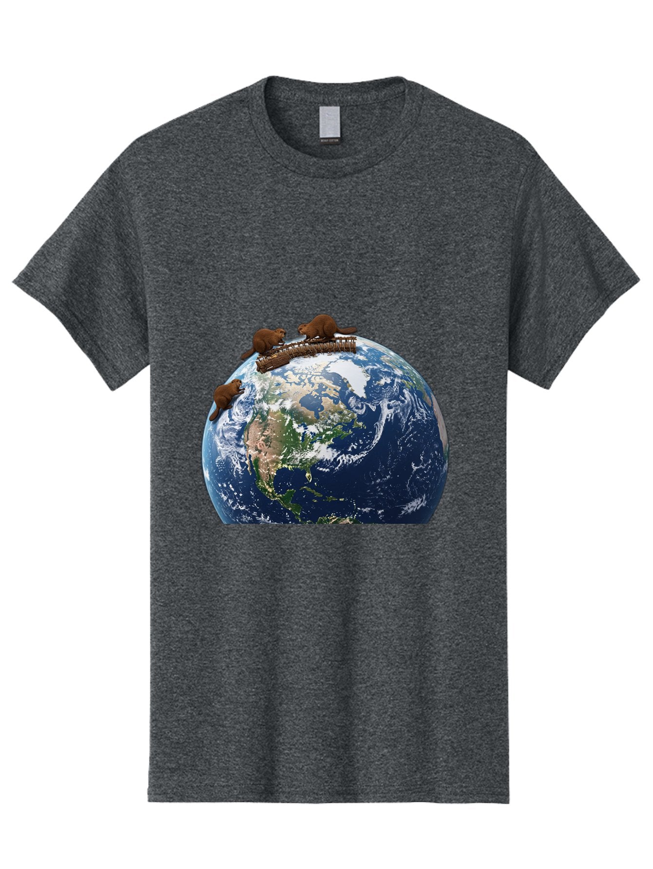 Beavers-On-Globe Men'S Graphic Tee, 100% Cotton, Comfortable Casual Summer Wear, Machine Washable, Beavers Building Dam On Top Of The Earth, Global Unity, Wildlife Conservation, Environmental Protection, Teamwork, Creative Beavers, Beaver Dam Baa157 11