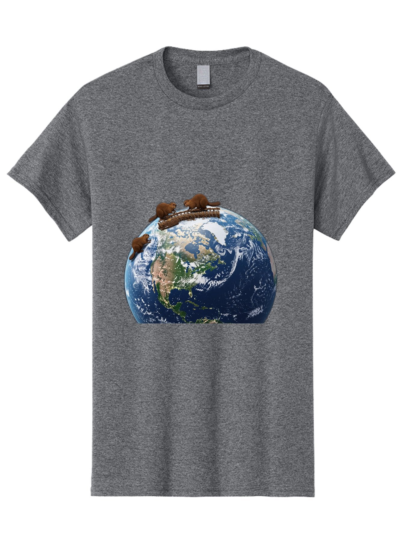 Beavers-On-Globe Men'S Graphic Tee, 100% Cotton, Comfortable Casual Summer Wear, Machine Washable, Beavers Building Dam On Top Of The Earth, Global Unity, Wildlife Conservation, Environmental Protection, Teamwork, Creative Beavers, Beaver Dam Baa157 5