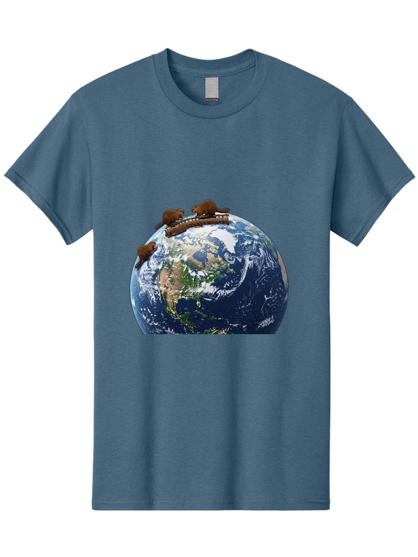 Beavers-On-Globe Men'S Graphic Tee, 100% Cotton, Comfortable Casual Summer Wear, Machine Washable, Beavers Building Dam On Top Of The Earth, Global Unity, Wildlife Conservation, Environmental Protection, Teamwork, Creative Beavers, Beaver Dam Baa157 14
