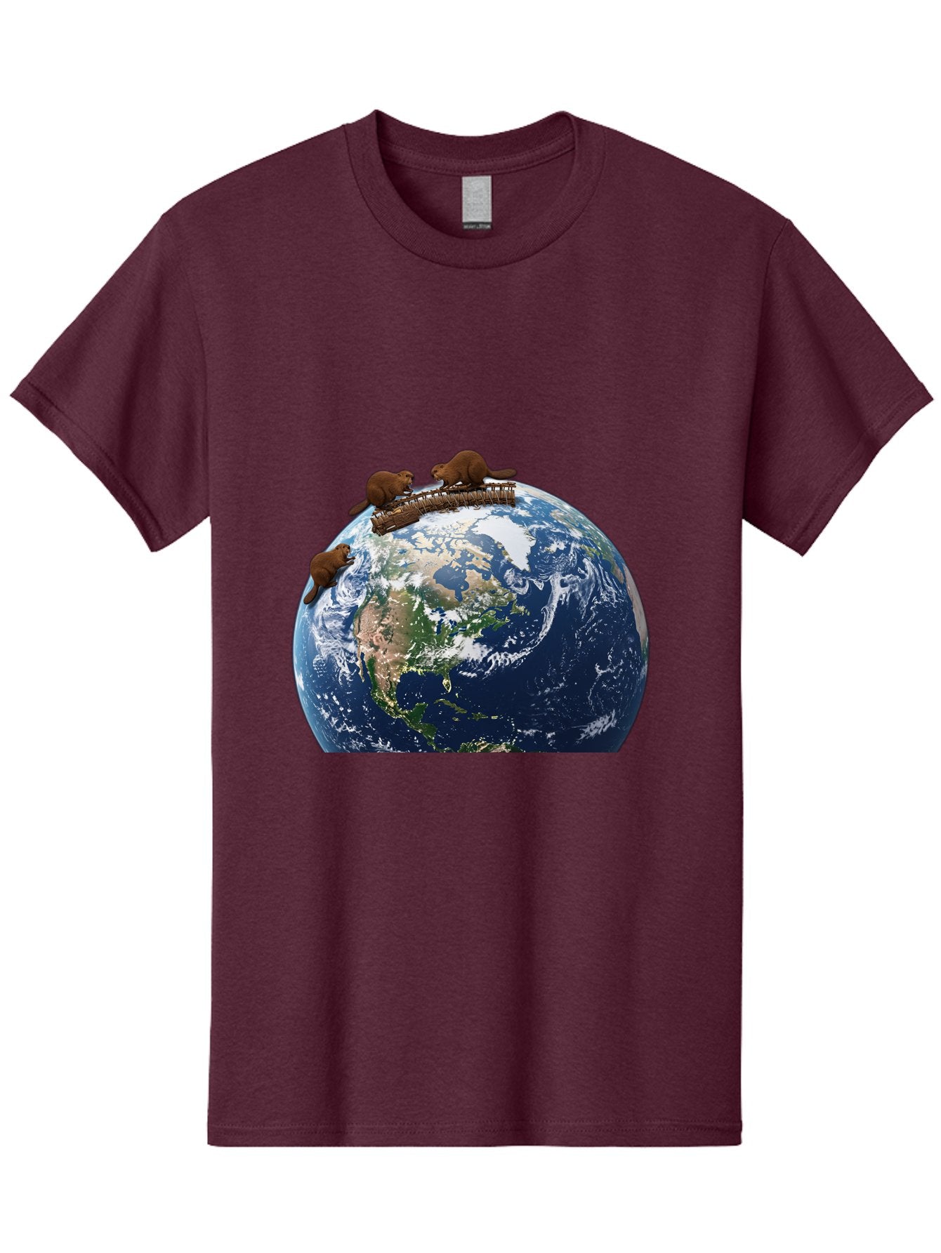 Beavers-On-Globe Men'S Graphic Tee, 100% Cotton, Comfortable Casual Summer Wear, Machine Washable, Beavers Building Dam On Top Of The Earth, Global Unity, Wildlife Conservation, Environmental Protection, Teamwork, Creative Beavers, Beaver Dam Baa157 3
