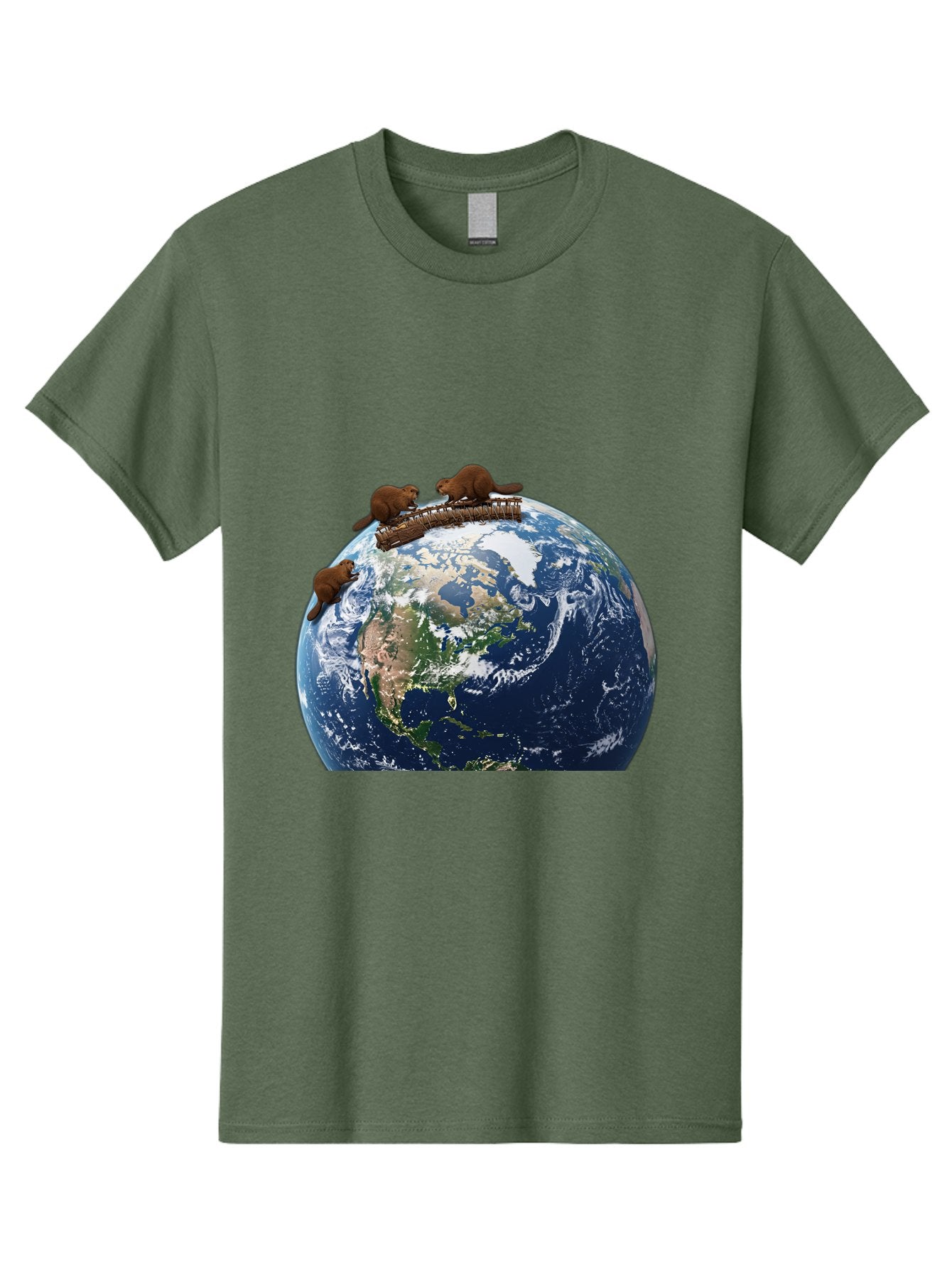 Beavers-On-Globe Men'S Graphic Tee, 100% Cotton, Comfortable Casual Summer Wear, Machine Washable, Beavers Building Dam On Top Of The Earth, Global Unity, Wildlife Conservation, Environmental Protection, Teamwork, Creative Beavers, Beaver Dam Baa157 8