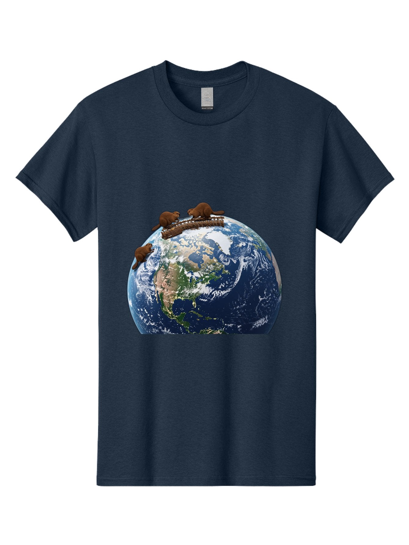 Beavers-On-Globe Men'S Graphic Tee, 100% Cotton, Comfortable Casual Summer Wear, Machine Washable, Beavers Building Dam On Top Of The Earth, Global Unity, Wildlife Conservation, Environmental Protection, Teamwork, Creative Beavers, Beaver Dam Baa157 10