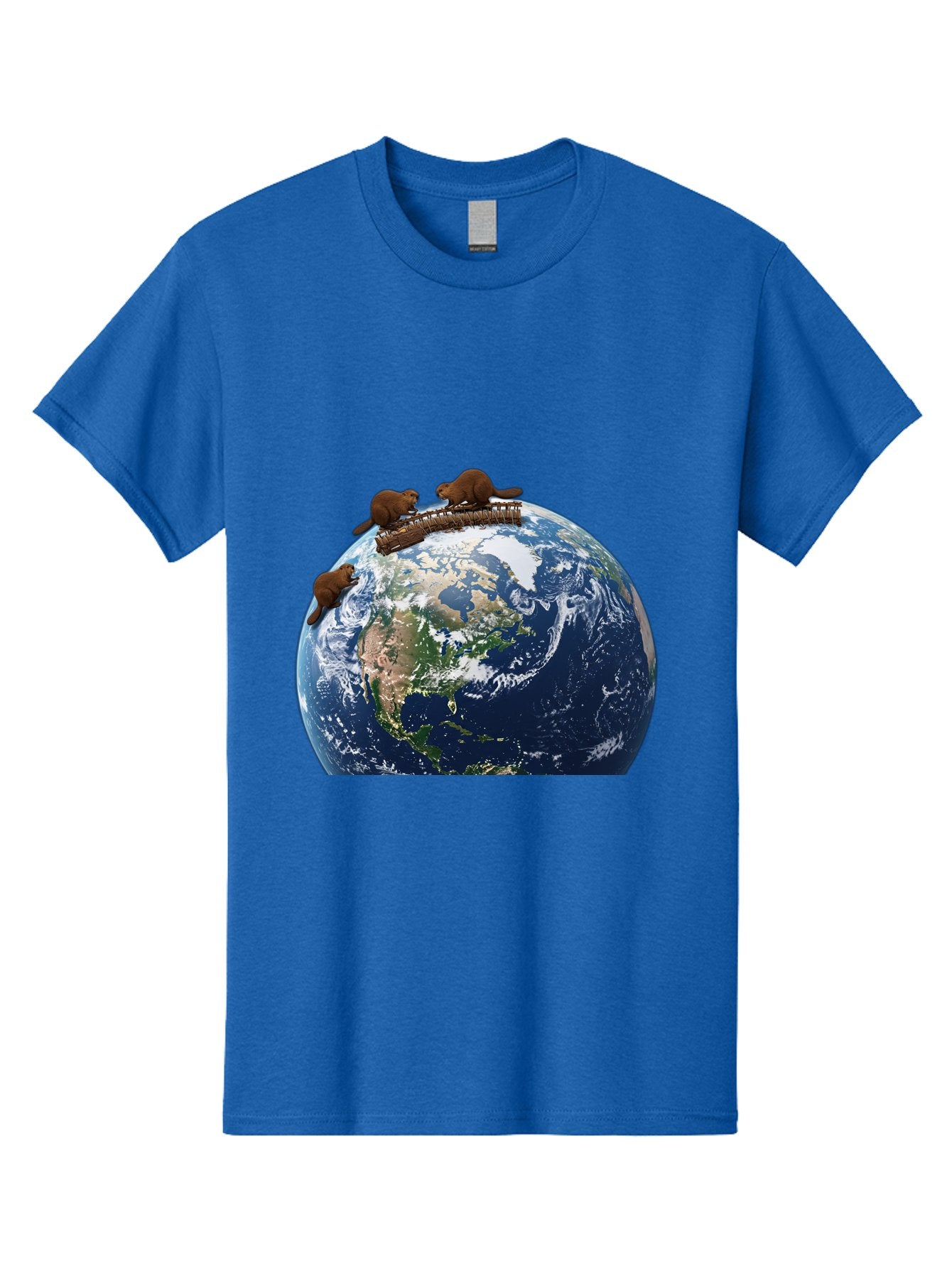 Beavers-On-Globe Men'S Graphic Tee, 100% Cotton, Comfortable Casual Summer Wear, Machine Washable, Beavers Building Dam On Top Of The Earth, Global Unity, Wildlife Conservation, Environmental Protection, Teamwork, Creative Beavers, Beaver Dam Baa157 4