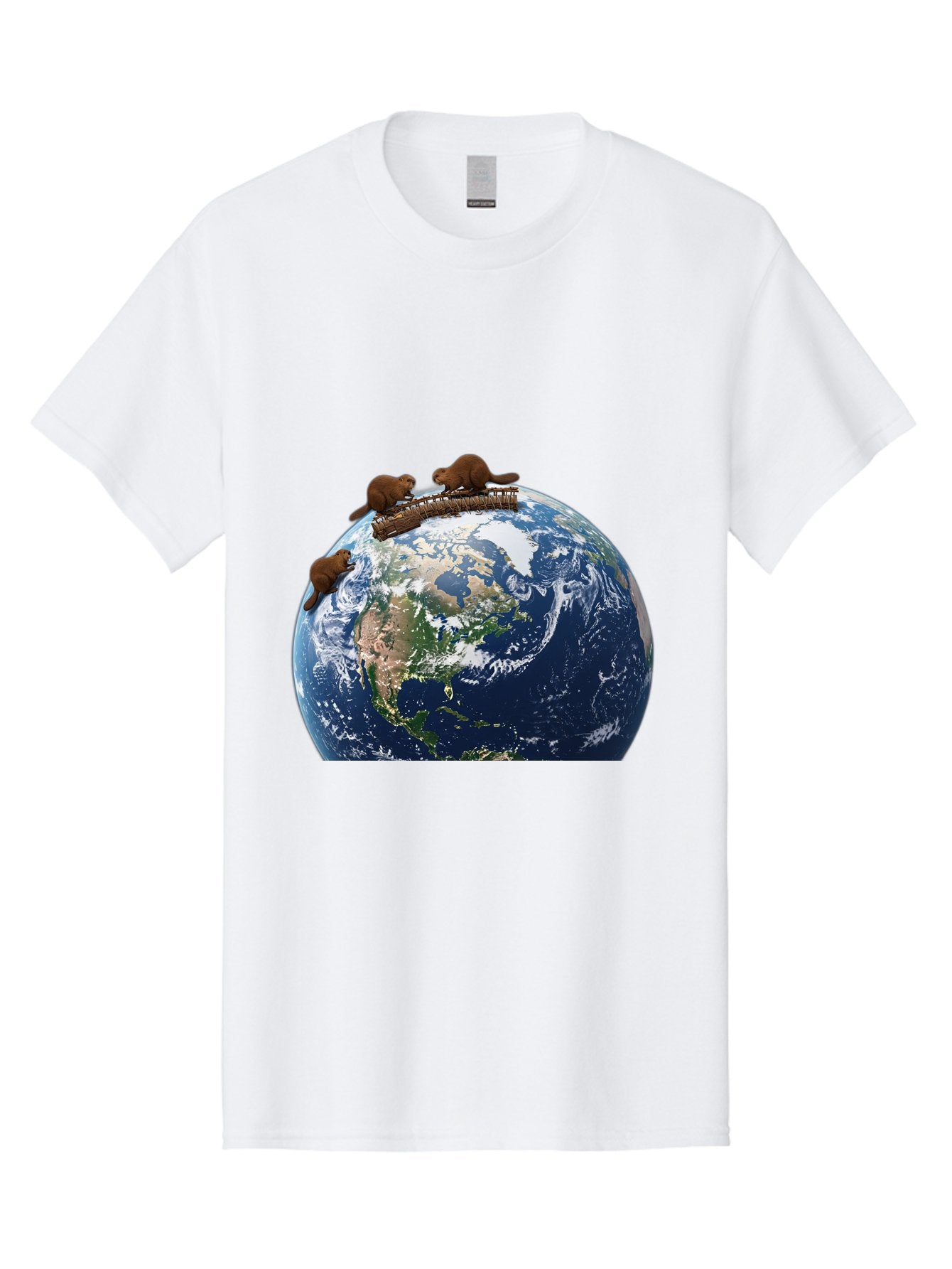 Beavers-On-Globe Men'S Graphic Tee, 100% Cotton, Comfortable Casual Summer Wear, Machine Washable, Beavers Building Dam On Top Of The Earth, Global Unity, Wildlife Conservation, Environmental Protection, Teamwork, Creative Beavers, Beaver Dam Baa157 13