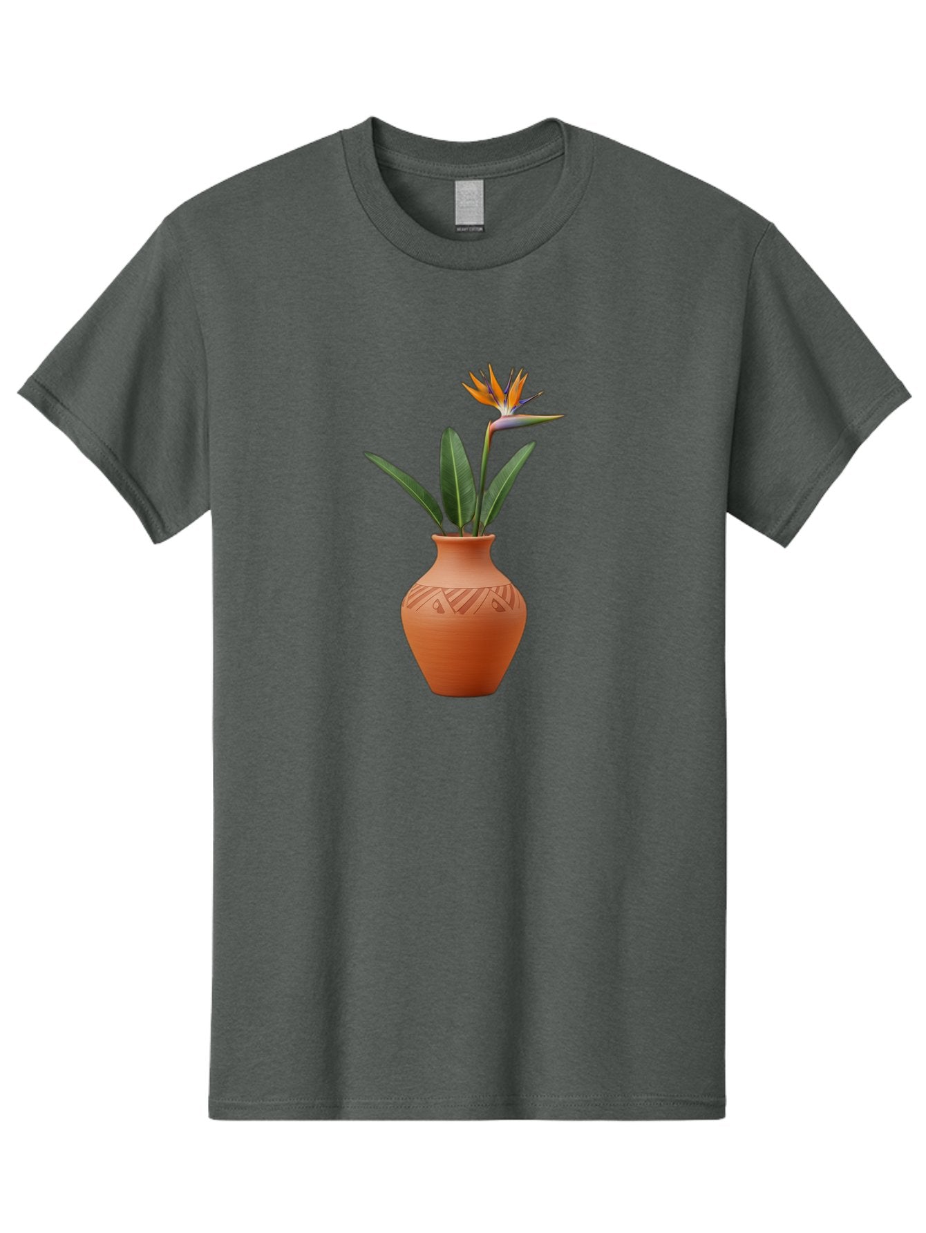 Bird-Of-Paradise Men'S Graphic Tee, 100% Cotton, Comfortable Casual Summer Wear, Machine Washable, Bird Of Paradise Flower, Orange And Green Hues, Clay Pot, Floral Arrangement, Decorative Vase, Tropical Blooms, Exotic Flower, Botanical Art Baa161 6