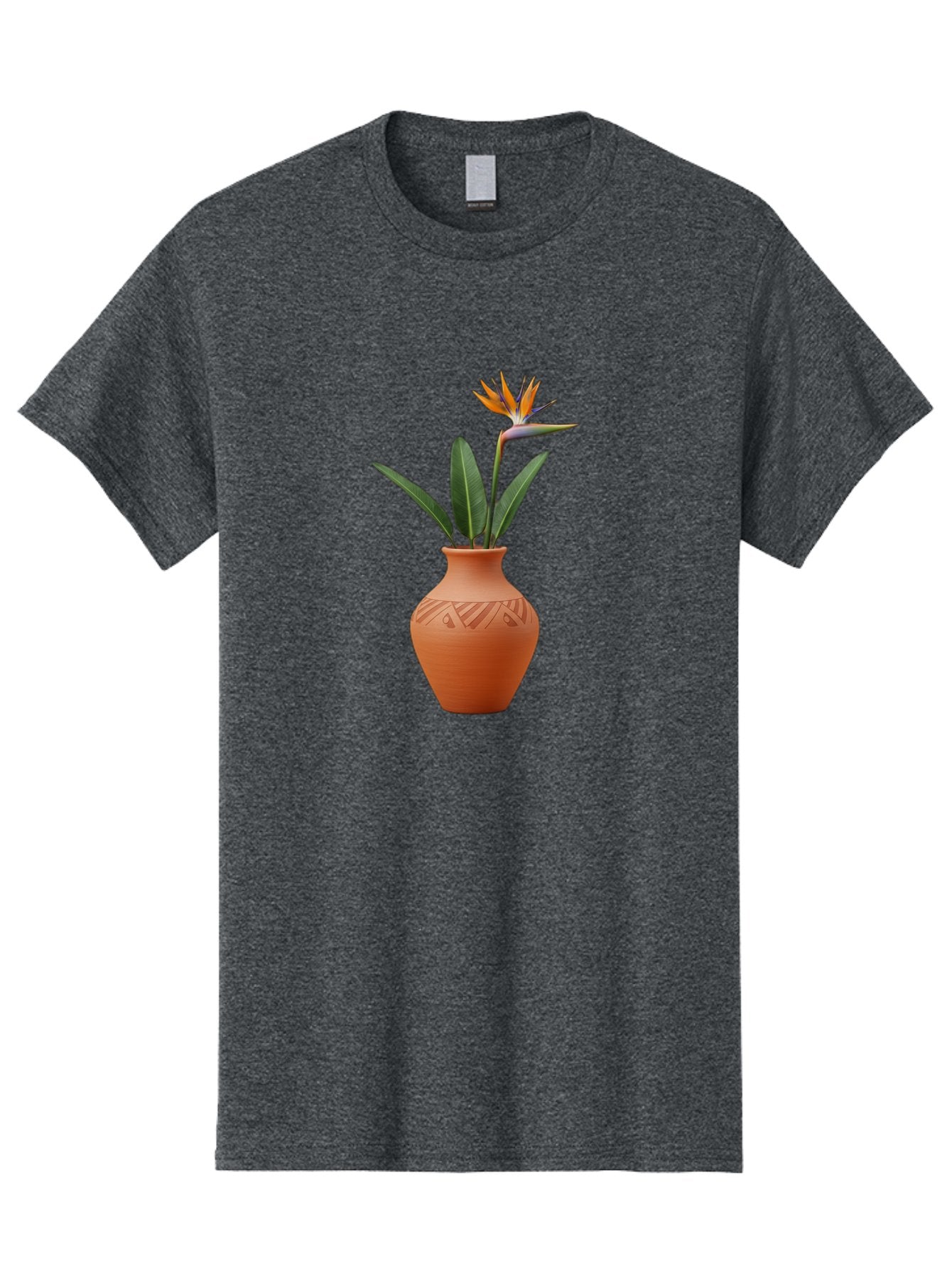 Bird-Of-Paradise Men'S Graphic Tee, 100% Cotton, Comfortable Casual Summer Wear, Machine Washable, Bird Of Paradise Flower, Orange And Green Hues, Clay Pot, Floral Arrangement, Decorative Vase, Tropical Blooms, Exotic Flower, Botanical Art Baa161 11