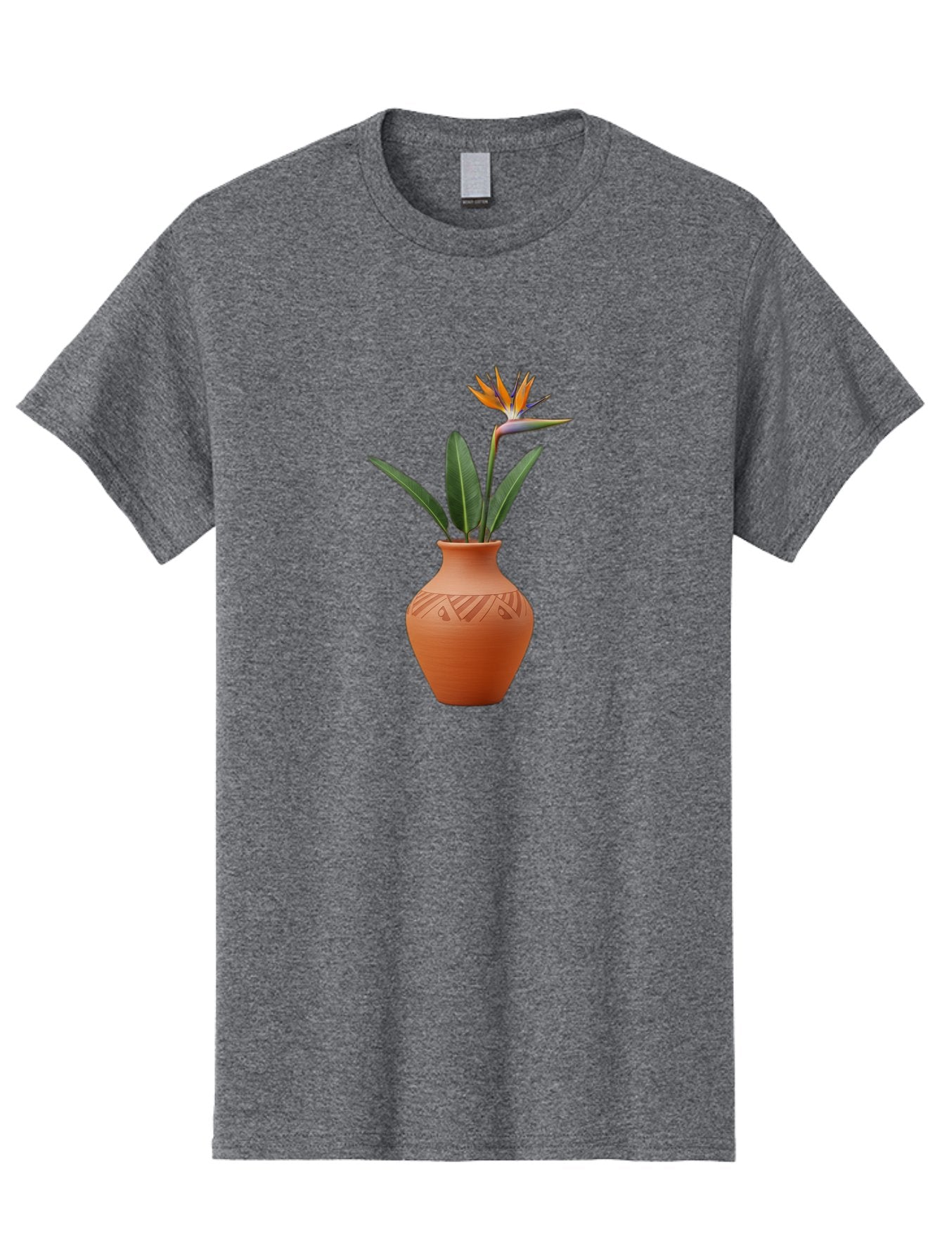 Bird-Of-Paradise Men'S Graphic Tee, 100% Cotton, Comfortable Casual Summer Wear, Machine Washable, Bird Of Paradise Flower, Orange And Green Hues, Clay Pot, Floral Arrangement, Decorative Vase, Tropical Blooms, Exotic Flower, Botanical Art Baa161 12