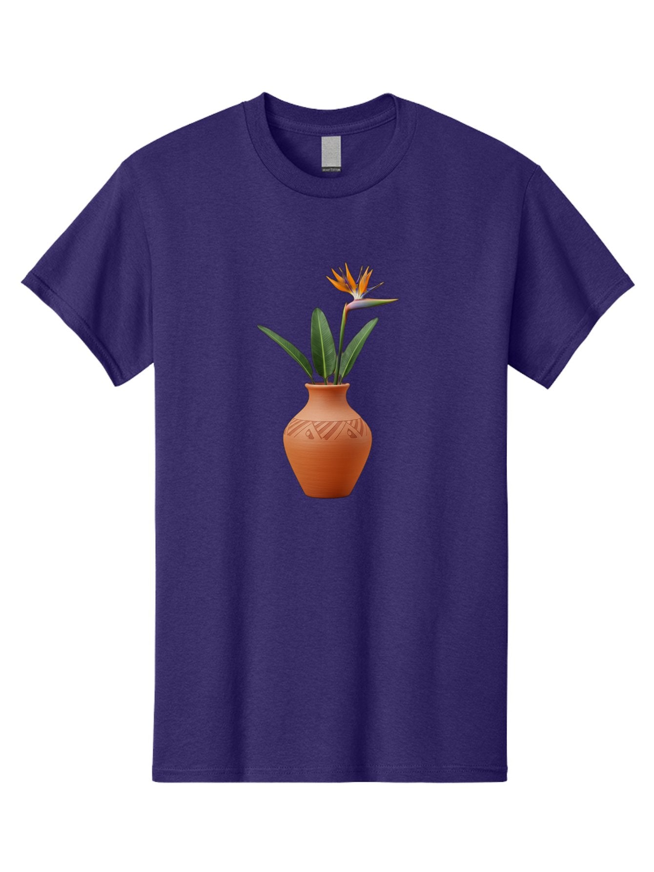 Bird-Of-Paradise Men'S Graphic Tee, 100% Cotton, Comfortable Casual Summer Wear, Machine Washable, Bird Of Paradise Flower, Orange And Green Hues, Clay Pot, Floral Arrangement, Decorative Vase, Tropical Blooms, Exotic Flower, Botanical Art Baa161 10