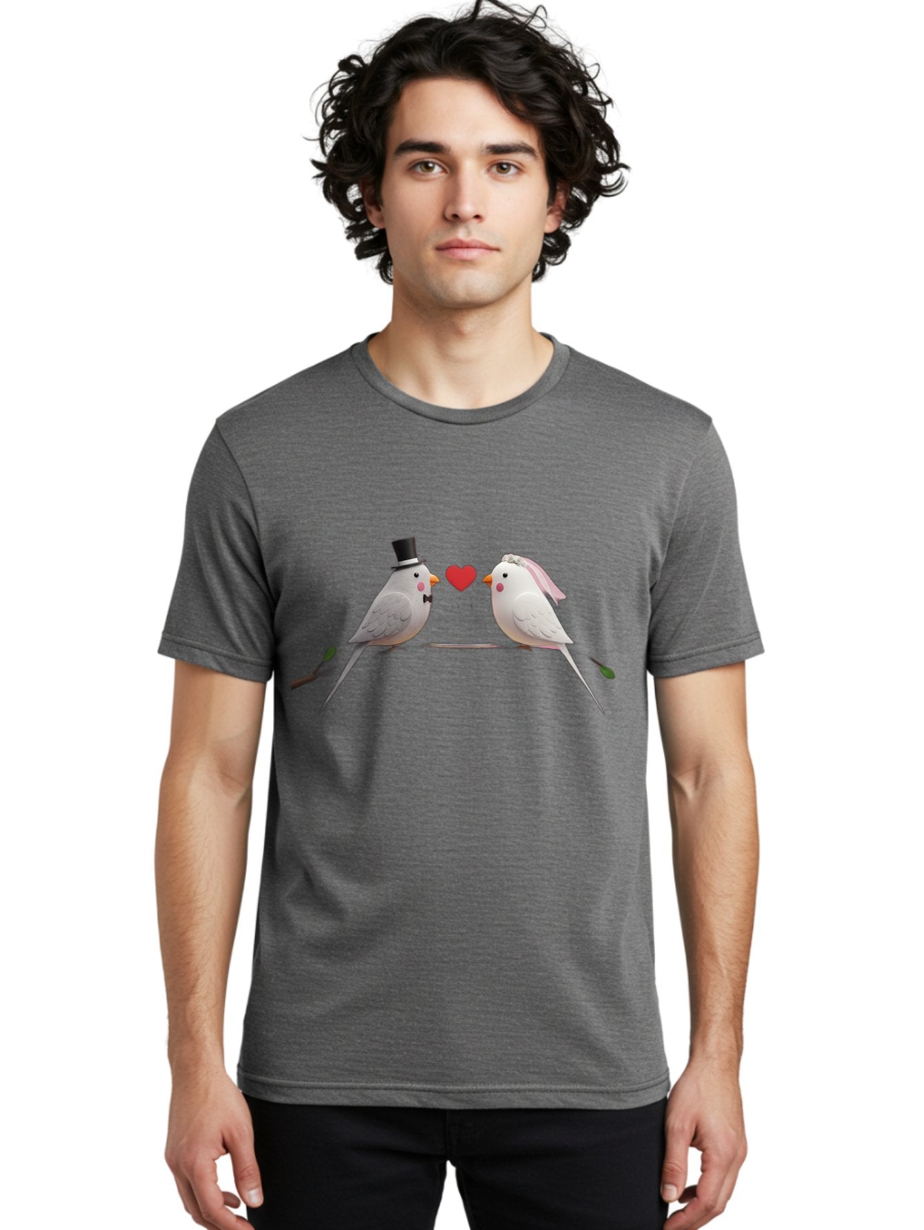 Birds-In-Love Men'S Graphic Tee, 100% Cotton, Comfortable Casual Summer Wear, Machine Washable, Paper Birds, Origami Art, Cute Couple, Wedding Theme, Love Heart, Wedding Decorations, Romantic Ambiance, Handmade Crafts, Valentines Day Gift Baa162 22