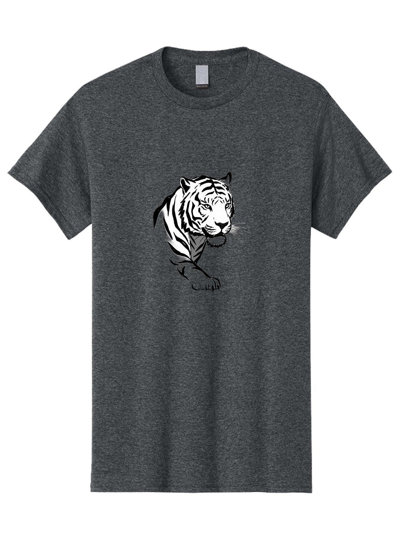 Black-And-White-Tiger Men'S Graphic Tee, 100% Cotton, Comfortable Casual Summer Wear, Machine Washable, Black And White Tiger, Tiger Head, Animal Graphics, Wildlife Art, Tiger Illustration, Bold Stripes, Fierce Expression, Cartoon Style Baa163 14