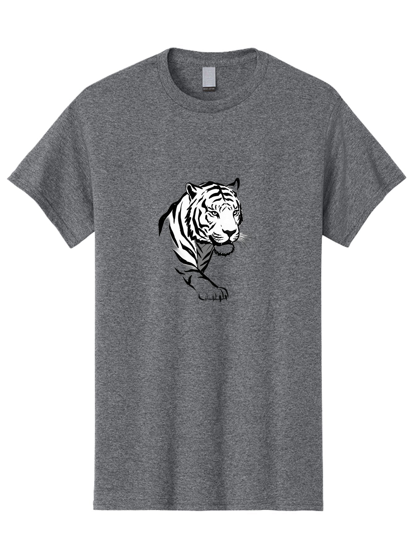 Black-And-White-Tiger Men'S Graphic Tee, 100% Cotton, Comfortable Casual Summer Wear, Machine Washable, Black And White Tiger, Tiger Head, Animal Graphics, Wildlife Art, Tiger Illustration, Bold Stripes, Fierce Expression, Cartoon Style Baa163 11