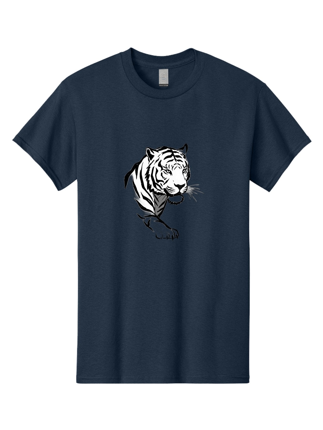 Black-And-White-Tiger Men'S Graphic Tee, 100% Cotton, Comfortable Casual Summer Wear, Machine Washable, Black And White Tiger, Tiger Head, Animal Graphics, Wildlife Art, Tiger Illustration, Bold Stripes, Fierce Expression, Cartoon Style Baa163 6