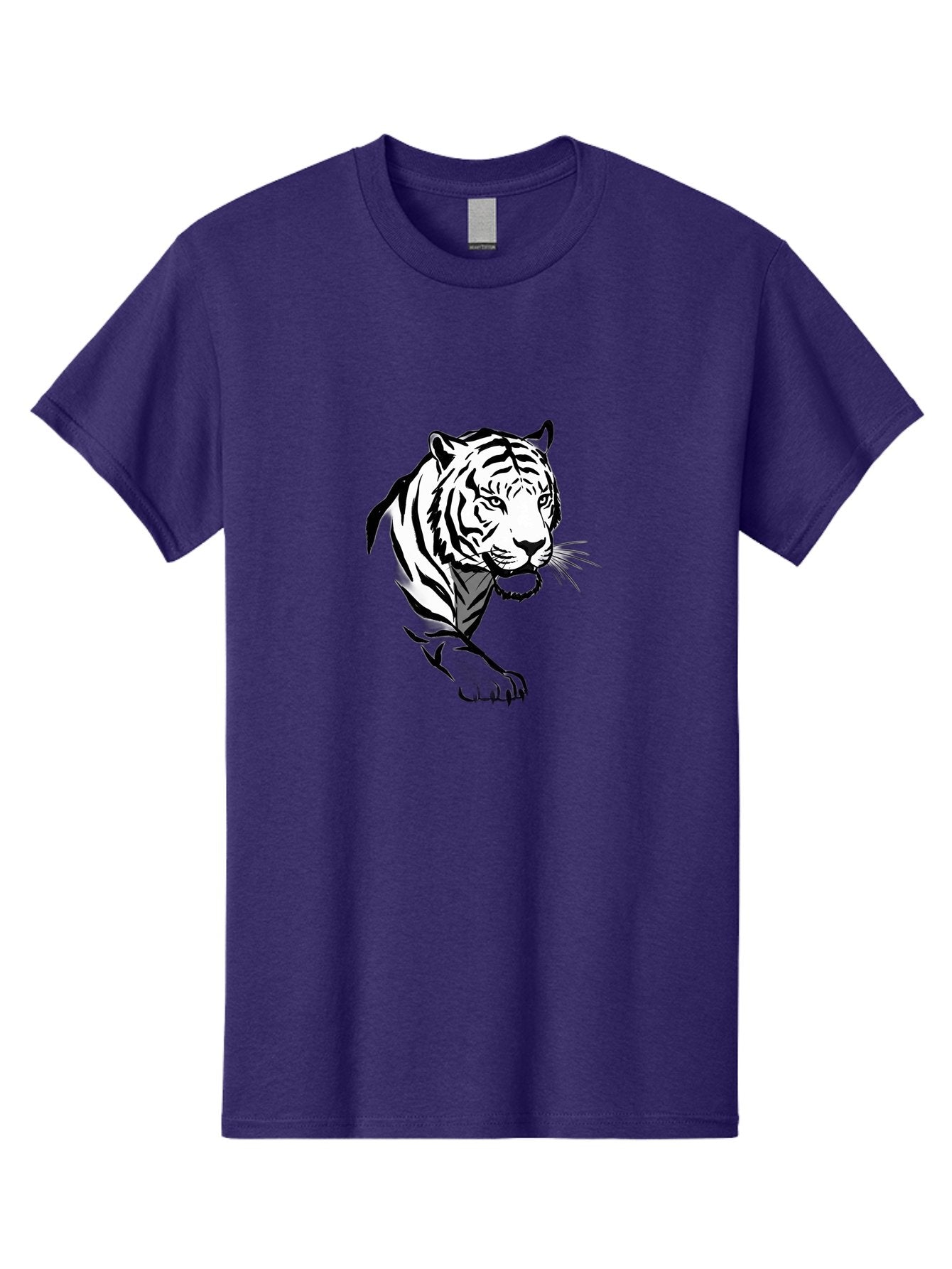 Black-And-White-Tiger Men'S Graphic Tee, 100% Cotton, Comfortable Casual Summer Wear, Machine Washable, Black And White Tiger, Tiger Head, Animal Graphics, Wildlife Art, Tiger Illustration, Bold Stripes, Fierce Expression, Cartoon Style Baa163 3