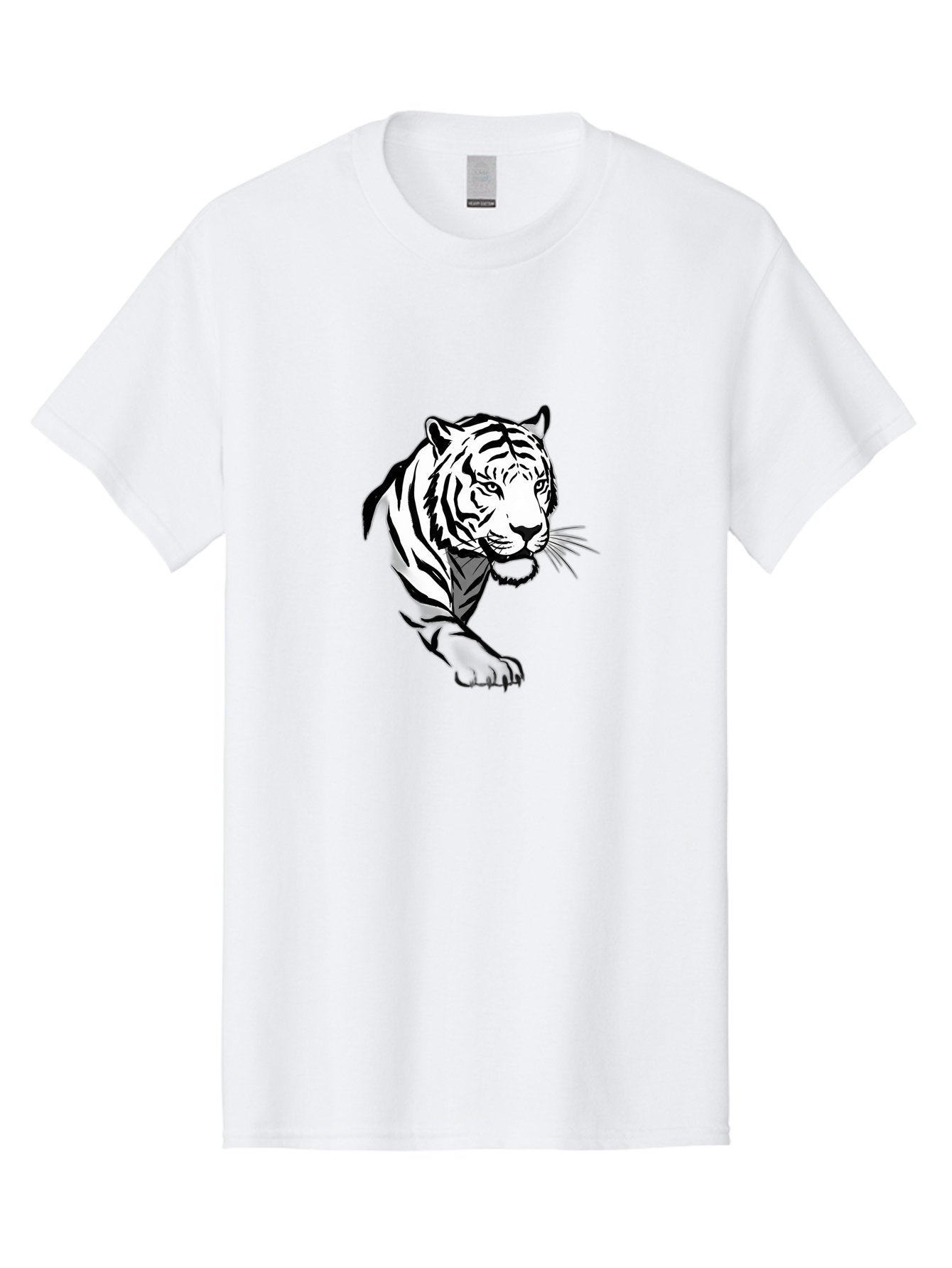 Black-And-White-Tiger Men'S Graphic Tee, 100% Cotton, Comfortable Casual Summer Wear, Machine Washable, Black And White Tiger, Tiger Head, Animal Graphics, Wildlife Art, Tiger Illustration, Bold Stripes, Fierce Expression, Cartoon Style Baa163 7