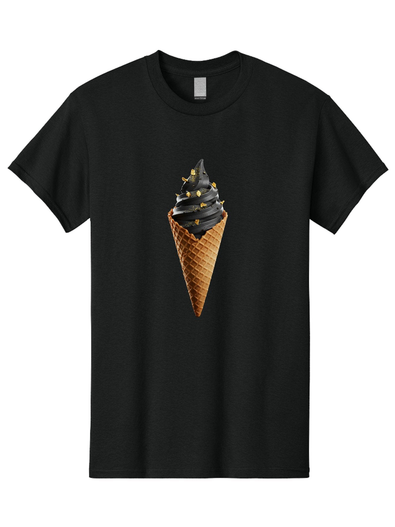Black-Ice-Cream-Cone Men'S Graphic Tee, 100% Cotton, Comfortable Casual Summer Wear, Machine Washable, Black Ice Cream, Gold Sprinkles, Waffle Cone, Sweet Treat, Indulgent Dessert, Luxurious Ice Cream, Gold Accents, Creamy Texture Baa164 14