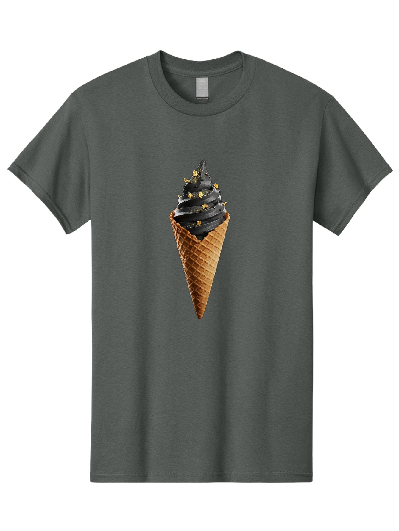 Black-Ice-Cream-Cone Men'S Graphic Tee, 100% Cotton, Comfortable Casual Summer Wear, Machine Washable, Black Ice Cream, Gold Sprinkles, Waffle Cone, Sweet Treat, Indulgent Dessert, Luxurious Ice Cream, Gold Accents, Creamy Texture Baa164