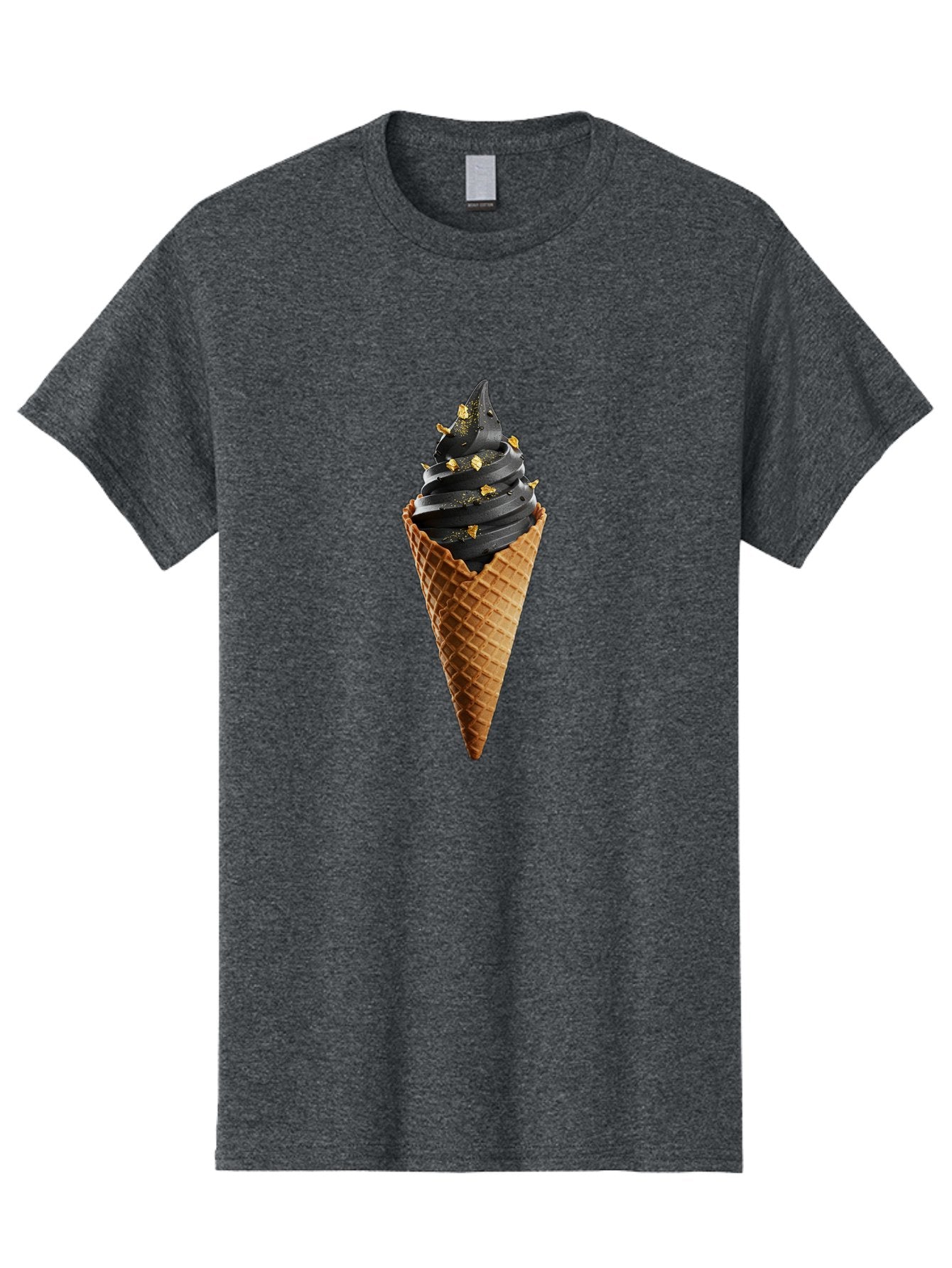 Black-Ice-Cream-Cone Men'S Graphic Tee, 100% Cotton, Comfortable Casual Summer Wear, Machine Washable, Black Ice Cream, Gold Sprinkles, Waffle Cone, Sweet Treat, Indulgent Dessert, Luxurious Ice Cream, Gold Accents, Creamy Texture Baa164 8