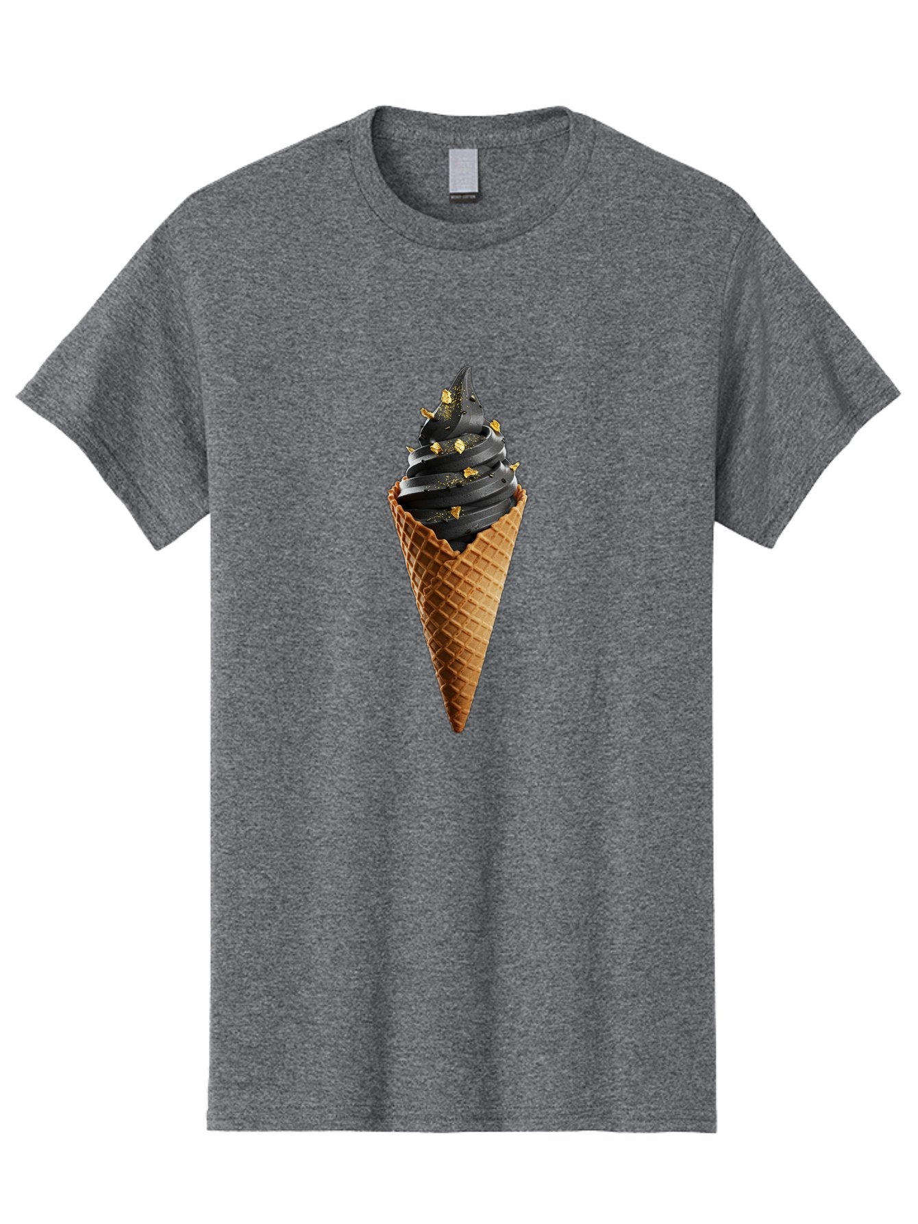 Black-Ice-Cream-Cone Men'S Graphic Tee, 100% Cotton, Comfortable Casual Summer Wear, Machine Washable, Black Ice Cream, Gold Sprinkles, Waffle Cone, Sweet Treat, Indulgent Dessert, Luxurious Ice Cream, Gold Accents, Creamy Texture Baa164 7