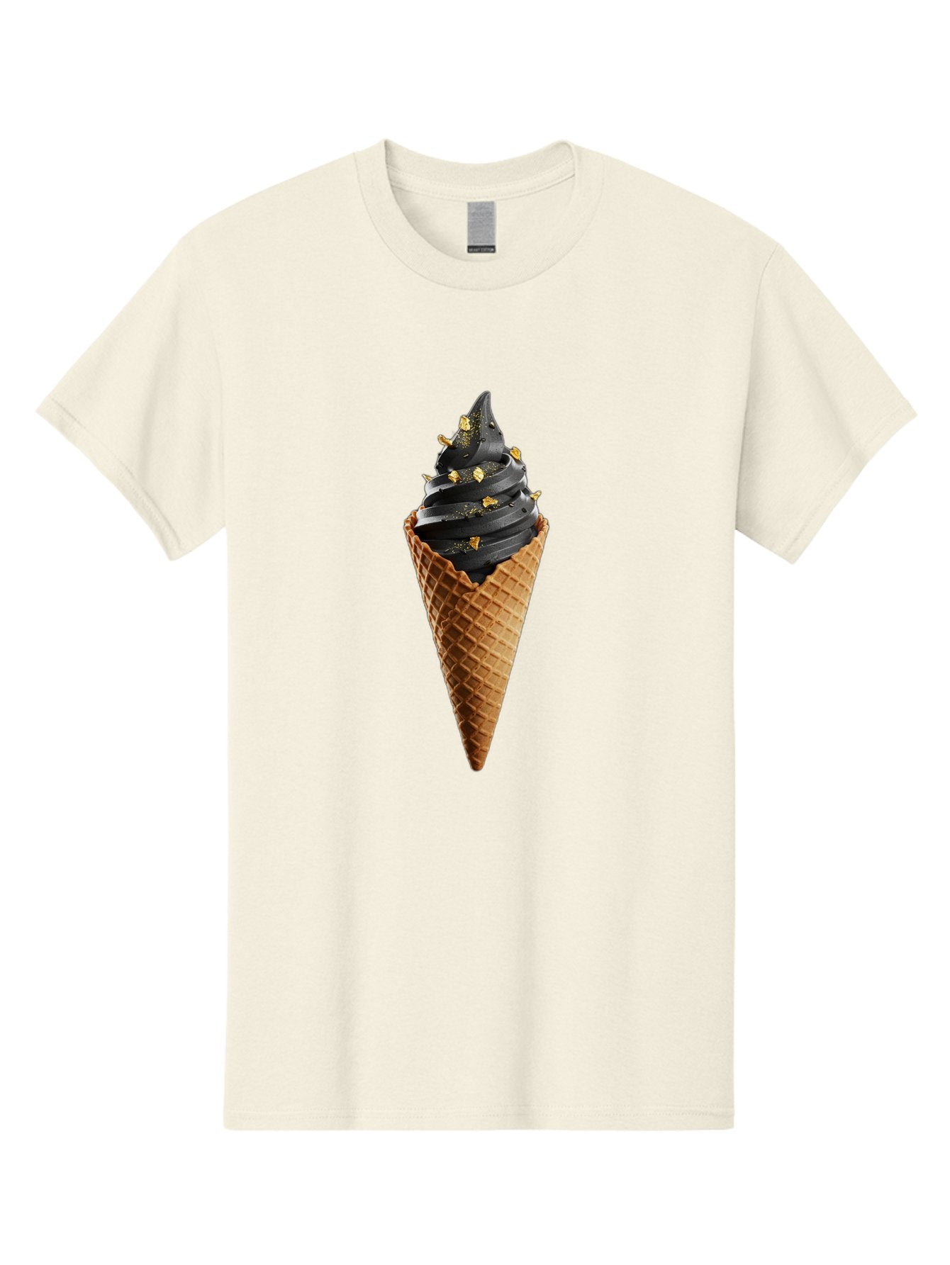 Black-Ice-Cream-Cone Men'S Graphic Tee, 100% Cotton, Comfortable Casual Summer Wear, Machine Washable, Black Ice Cream, Gold Sprinkles, Waffle Cone, Sweet Treat, Indulgent Dessert, Luxurious Ice Cream, Gold Accents, Creamy Texture Baa164 4