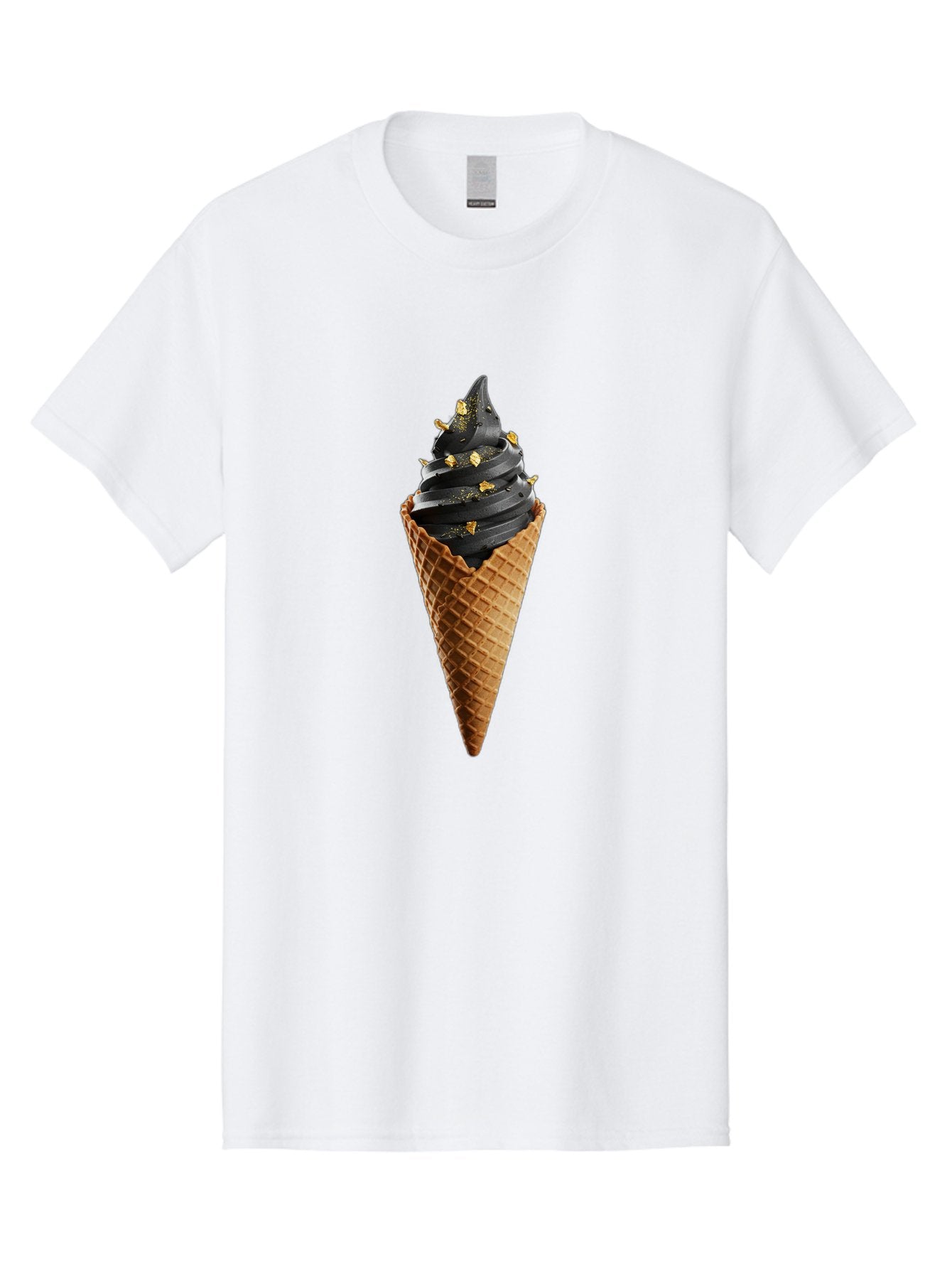 Black-Ice-Cream-Cone Men'S Graphic Tee, 100% Cotton, Comfortable Casual Summer Wear, Machine Washable, Black Ice Cream, Gold Sprinkles, Waffle Cone, Sweet Treat, Indulgent Dessert, Luxurious Ice Cream, Gold Accents, Creamy Texture Baa164 11