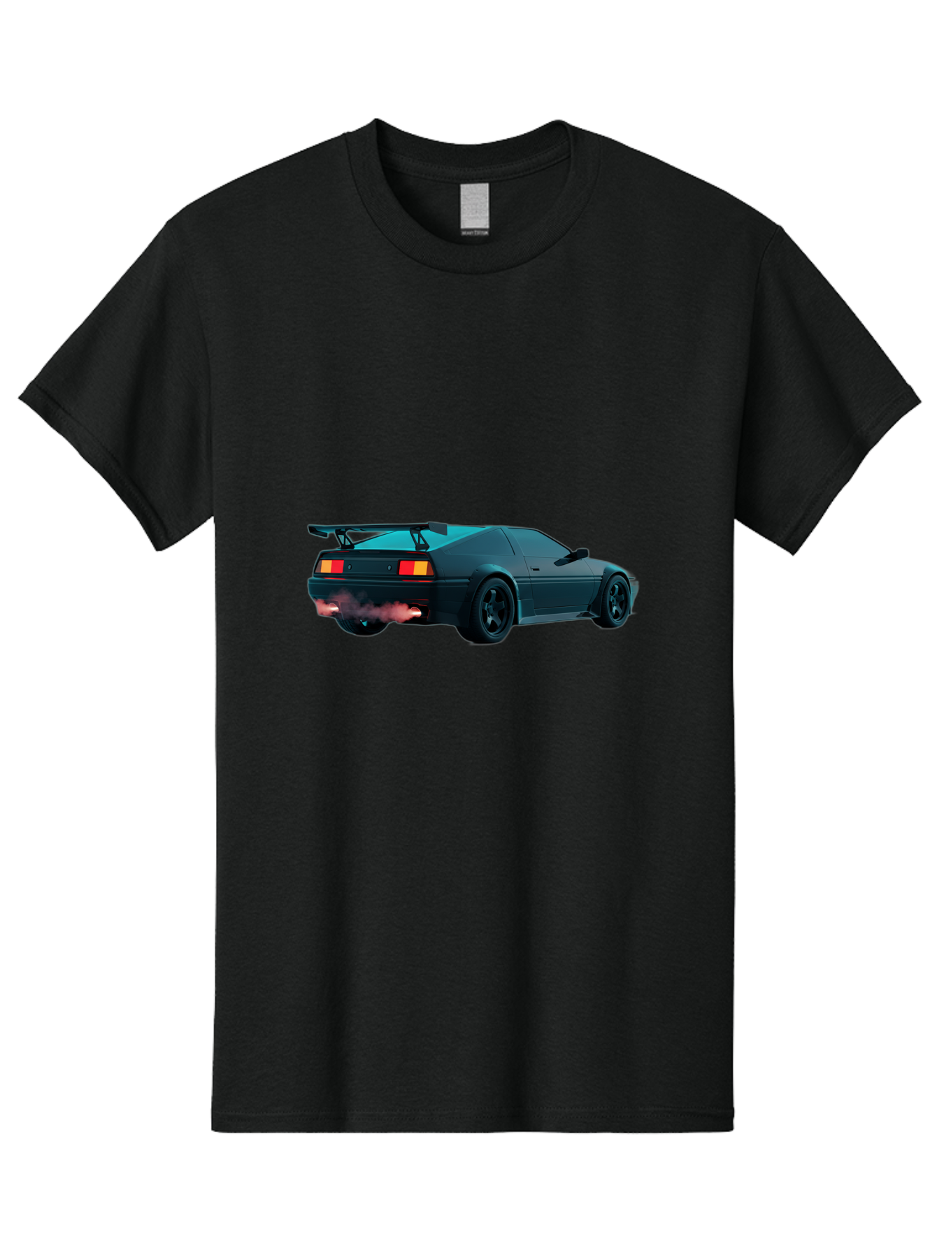 Black-Sports-Car Men'S Graphic Tee, 100% Cotton, Comfortable Casual Summer Wear, Machine Washable, Classic Sports Car, Drift Car, Rear View, Black Car, Red Brake Lights, Orange Turn Signals, Black Spoiler, Smoke From Exhaust, Baa165 21
