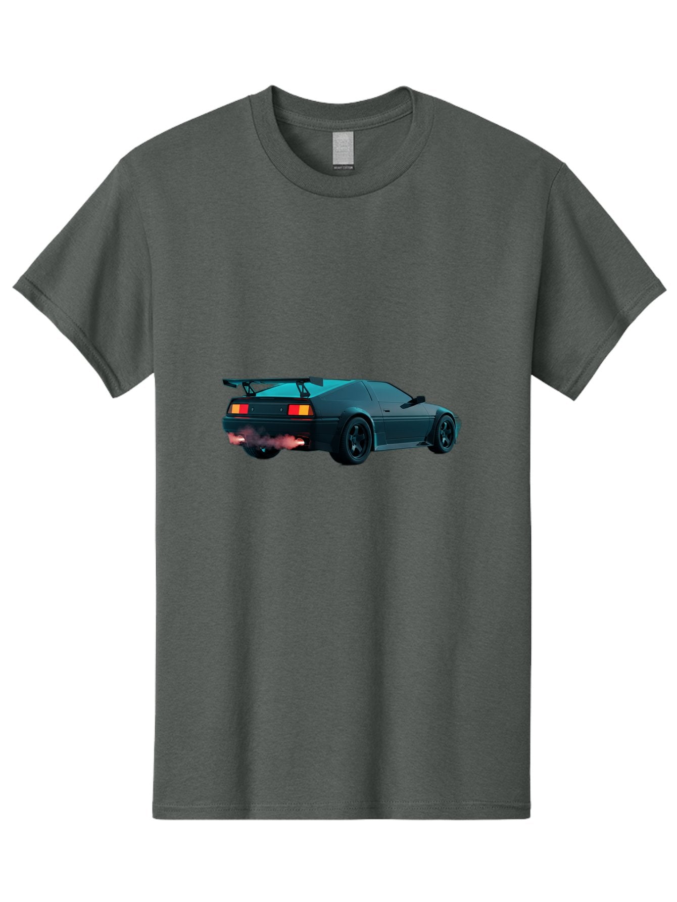 Black-Sports-Car Men'S Graphic Tee, 100% Cotton, Comfortable Casual Summer Wear, Machine Washable, Classic Sports Car, Drift Car, Rear View, Black Car, Red Brake Lights, Orange Turn Signals, Black Spoiler, Smoke From Exhaust, Baa165 11
